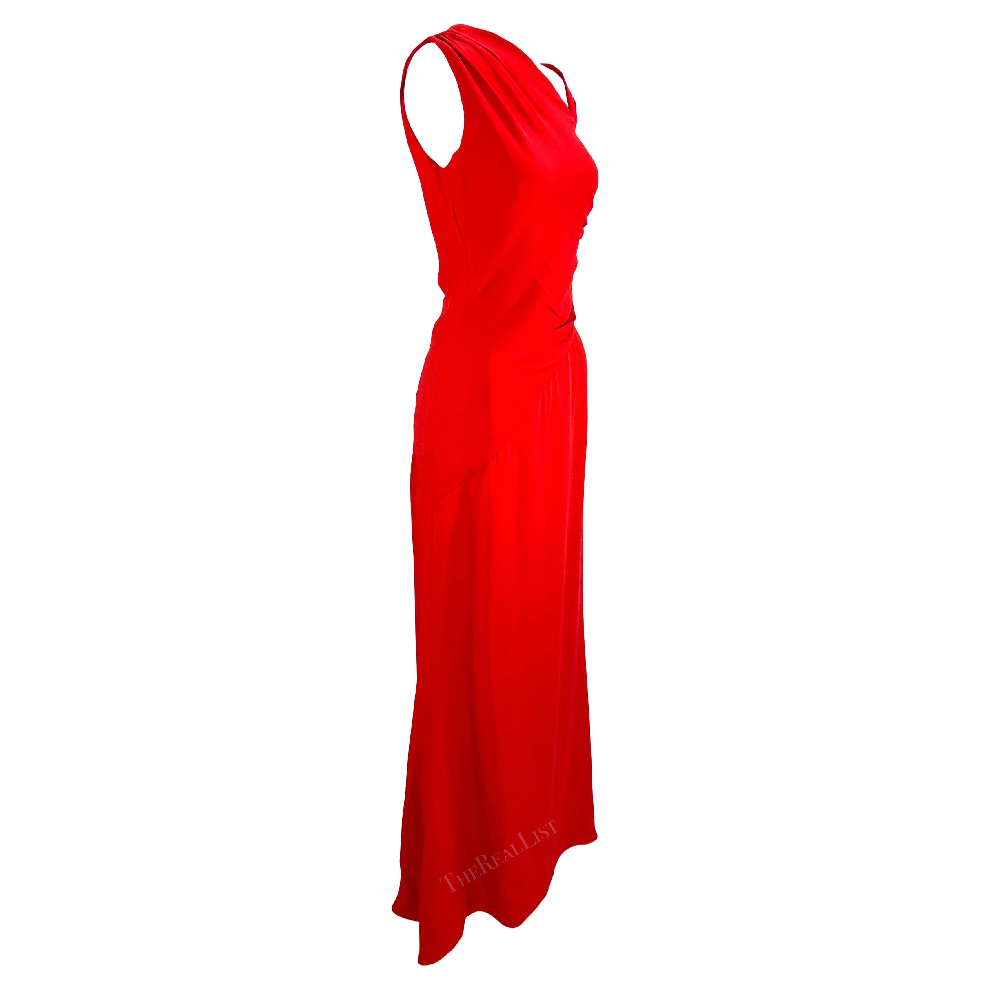 2000s Valentino Garavani Asymmetric Sleeveless Red Silk Gown In Excellent Condition For Sale In West Hollywood, CA