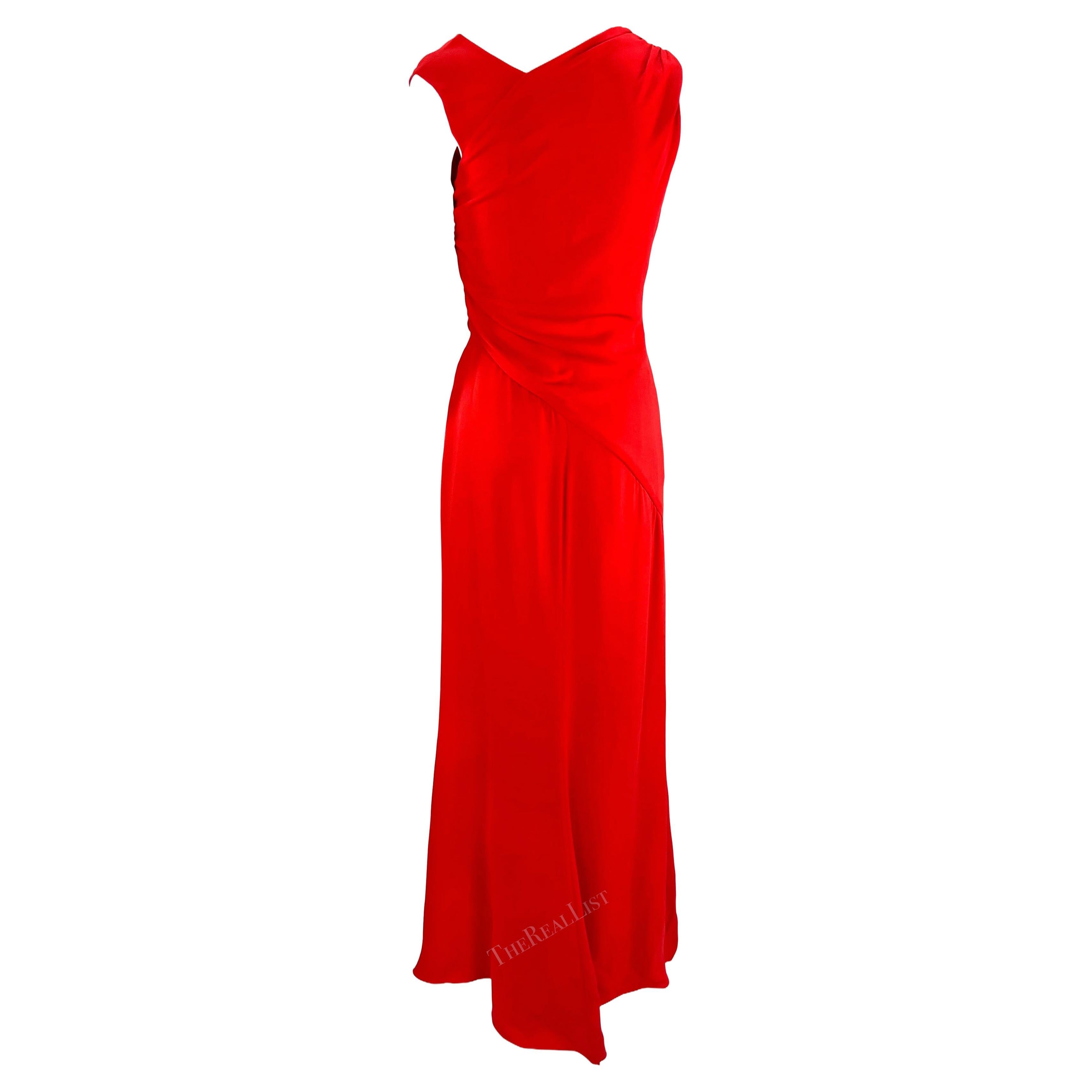 2000s Valentino Garavani Asymmetric Sleeveless Red Silk Gown For Sale 1