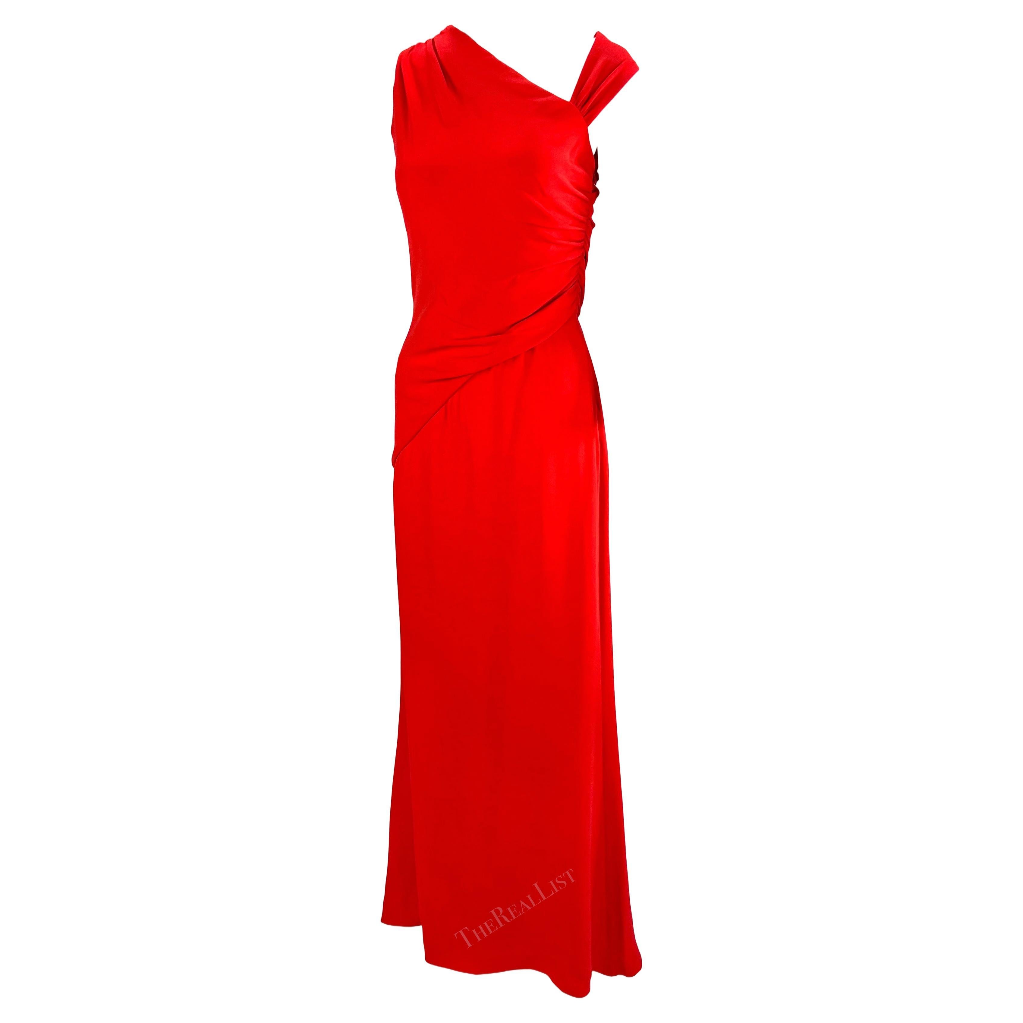 2000s Valentino Garavani Asymmetric Sleeveless Red Silk Gown For Sale 2