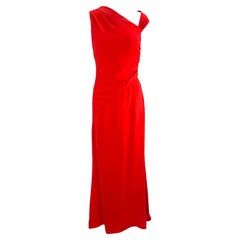 2000s Valentino Garavani Asymmetric Sleeveless Red Silk Gown