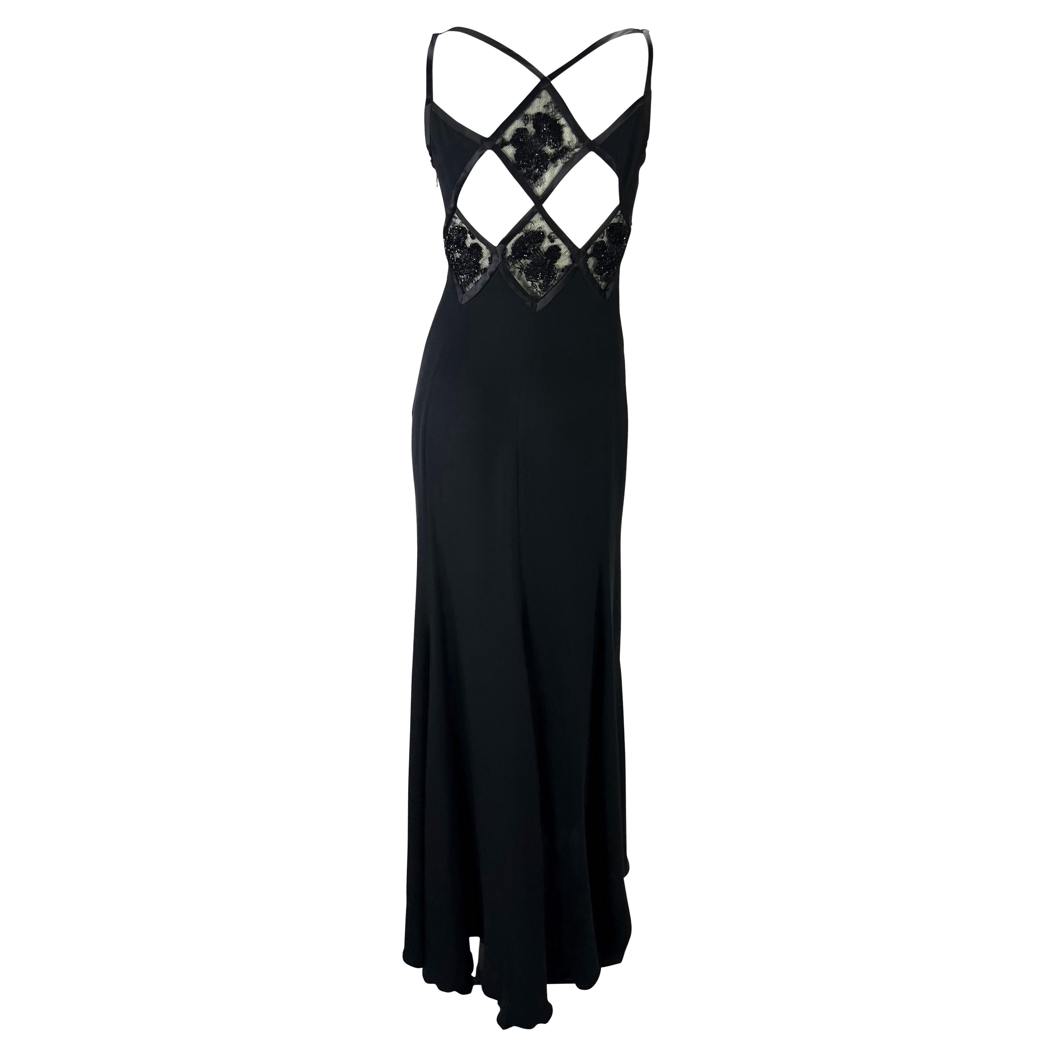 2000s Valentino Garavani Black Diamond Cutout Floral Beaded Gown Y2K For Sale