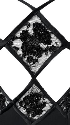 2000s Valentino Garavani Black Diamond Cutout Floral Beaded Mini Dress Y2K