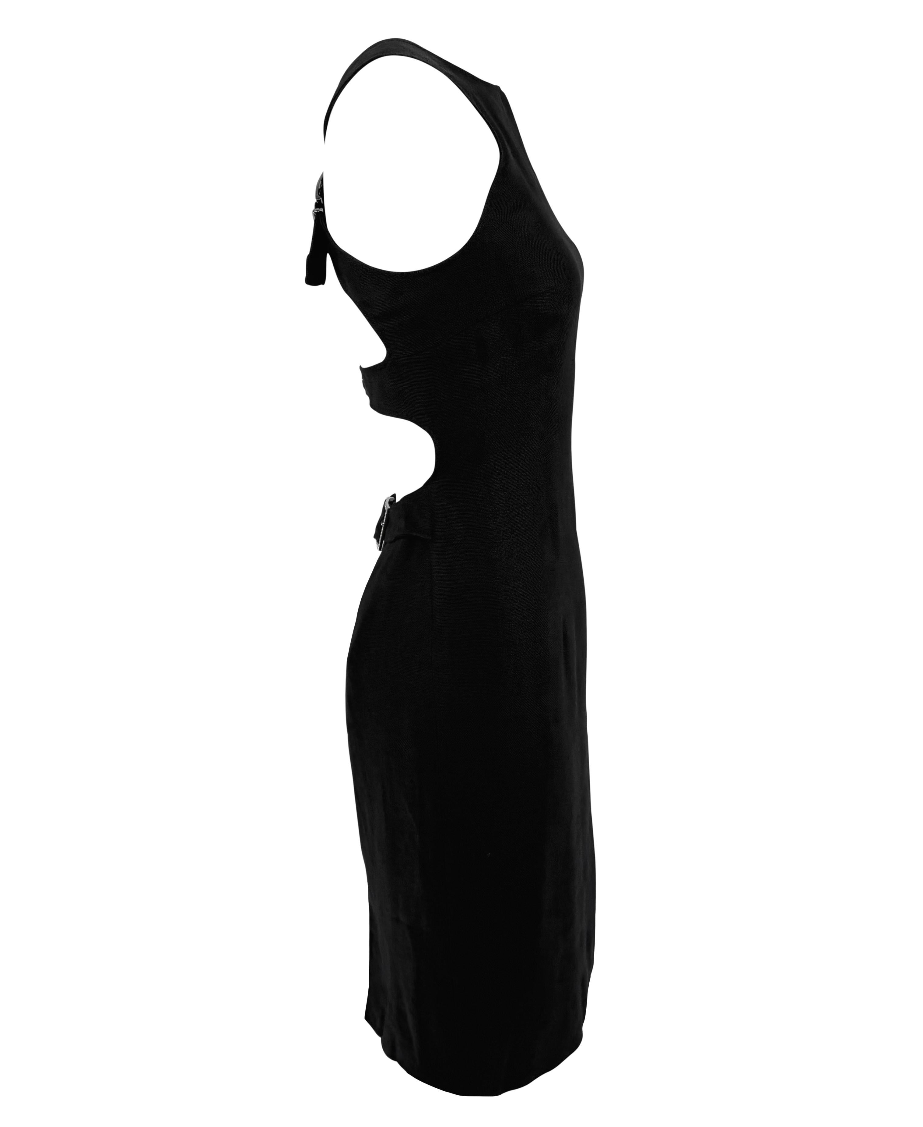 Women's 2000s Valentino Garavani Black Linen Backless Rhinestone Buckle Midi Dress For Sale