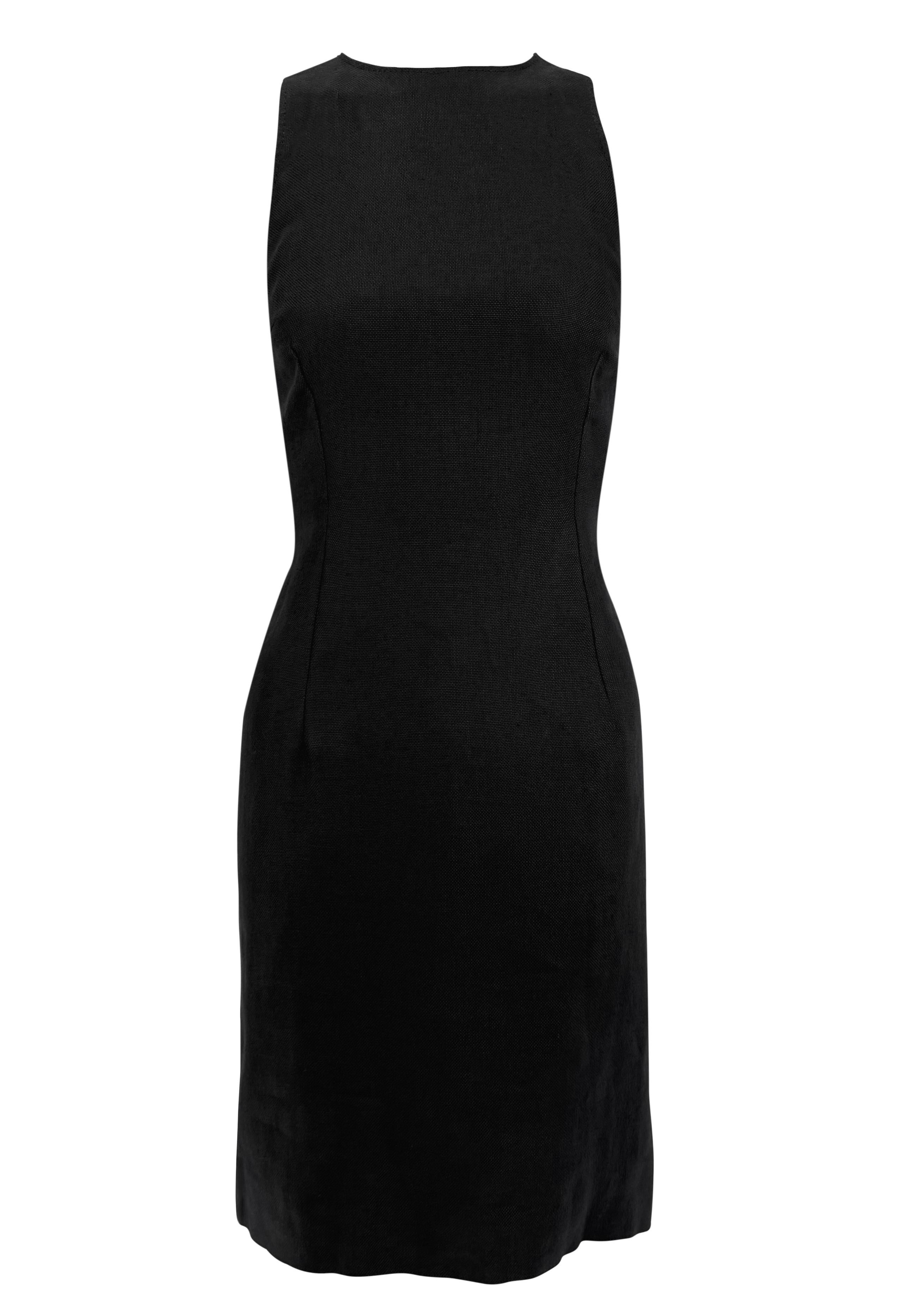 2000s Valentino Garavani Black Linen Backless Rhinestone Buckle Midi Dress For Sale 1