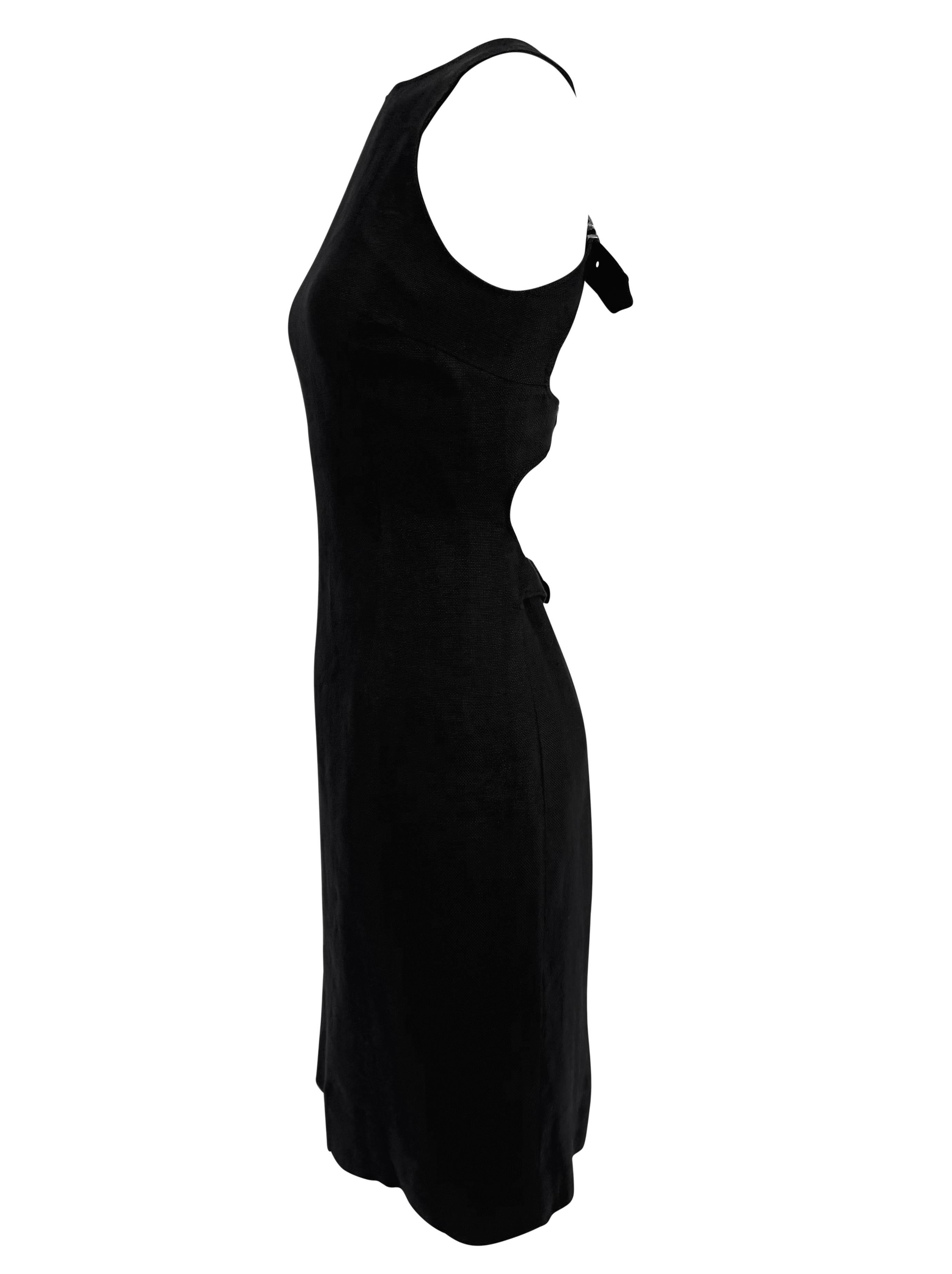 2000s Valentino Garavani Black Linen Backless Rhinestone Buckle Midi Dress For Sale 2