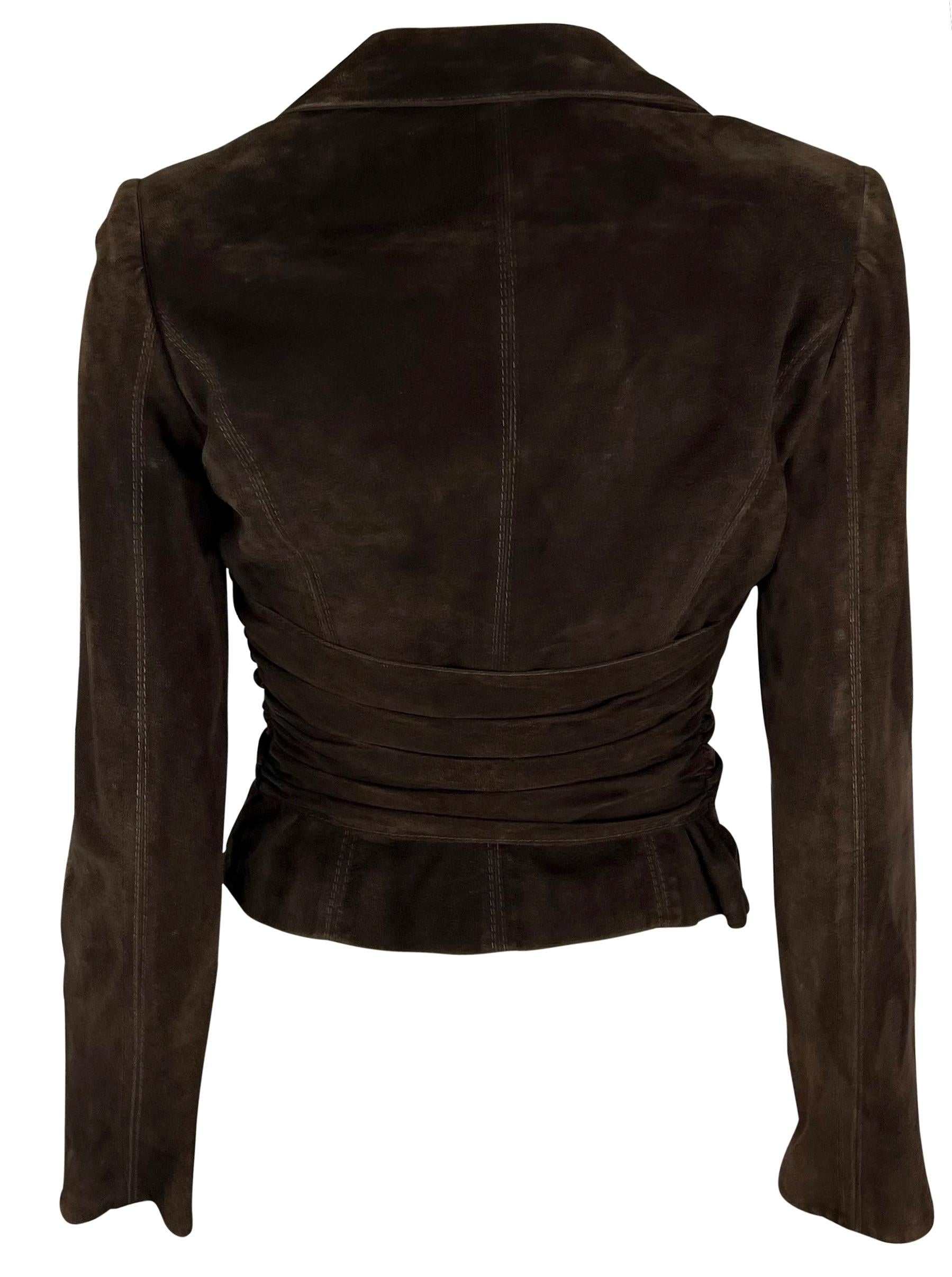 2000s Valentino Garavani Dark Brown Suede Tie-Front Leather Jacket 1