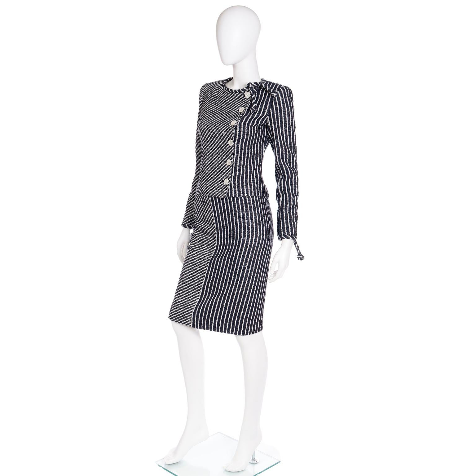 2000s Valentino Garavani Navy Blue & White Striped Jacket & Skirt Suit W/ Tags In Excellent Condition In Portland, OR
