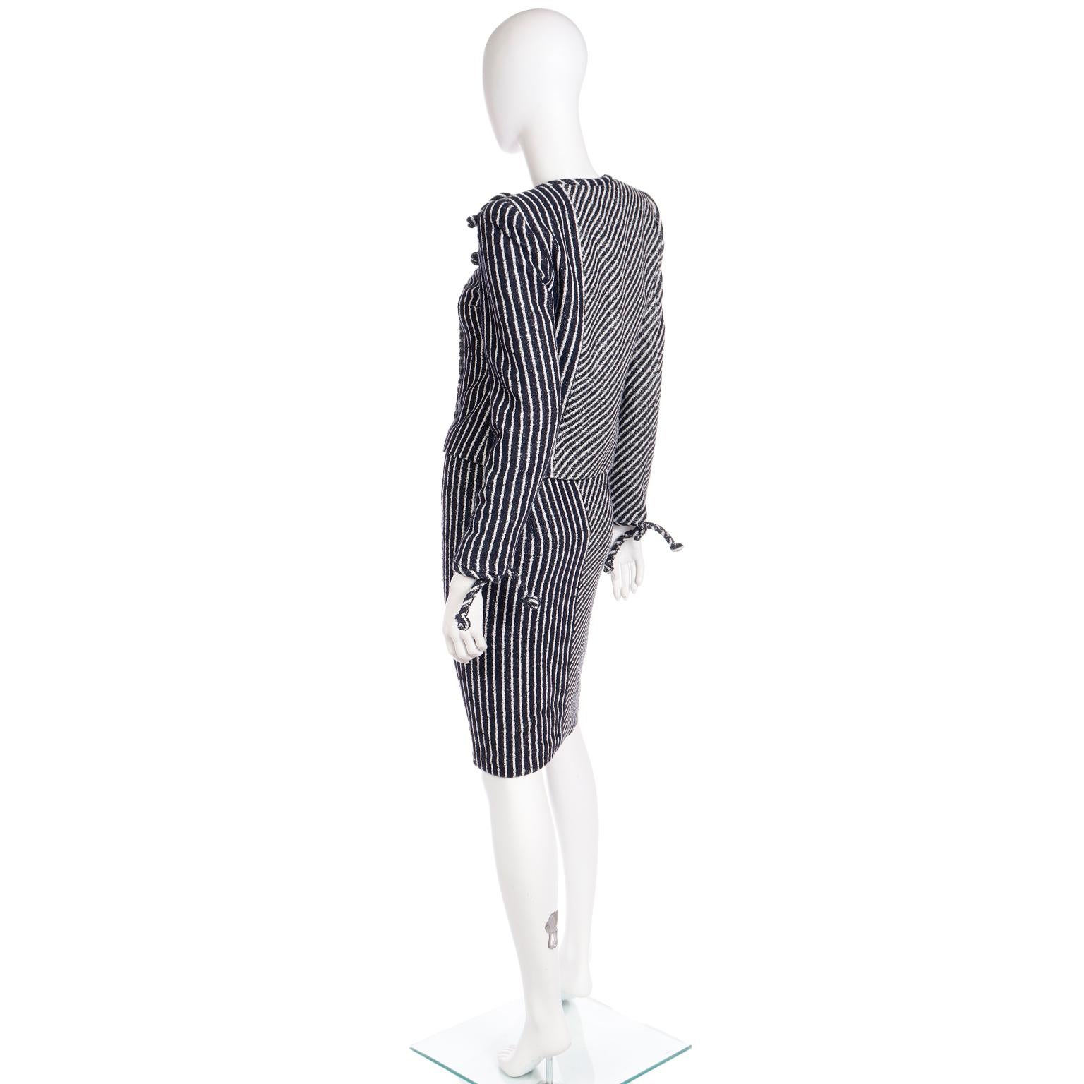 Women's 2000s Valentino Garavani Navy Blue & White Striped Jacket & Skirt Suit W/ Tags