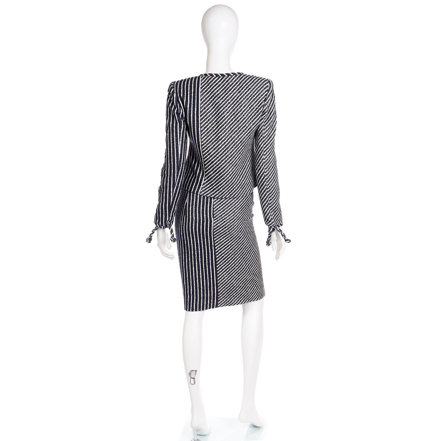 2000s Valentino Garavani Navy Blue & White Striped Jacket & Skirt Suit W/ Tags 1