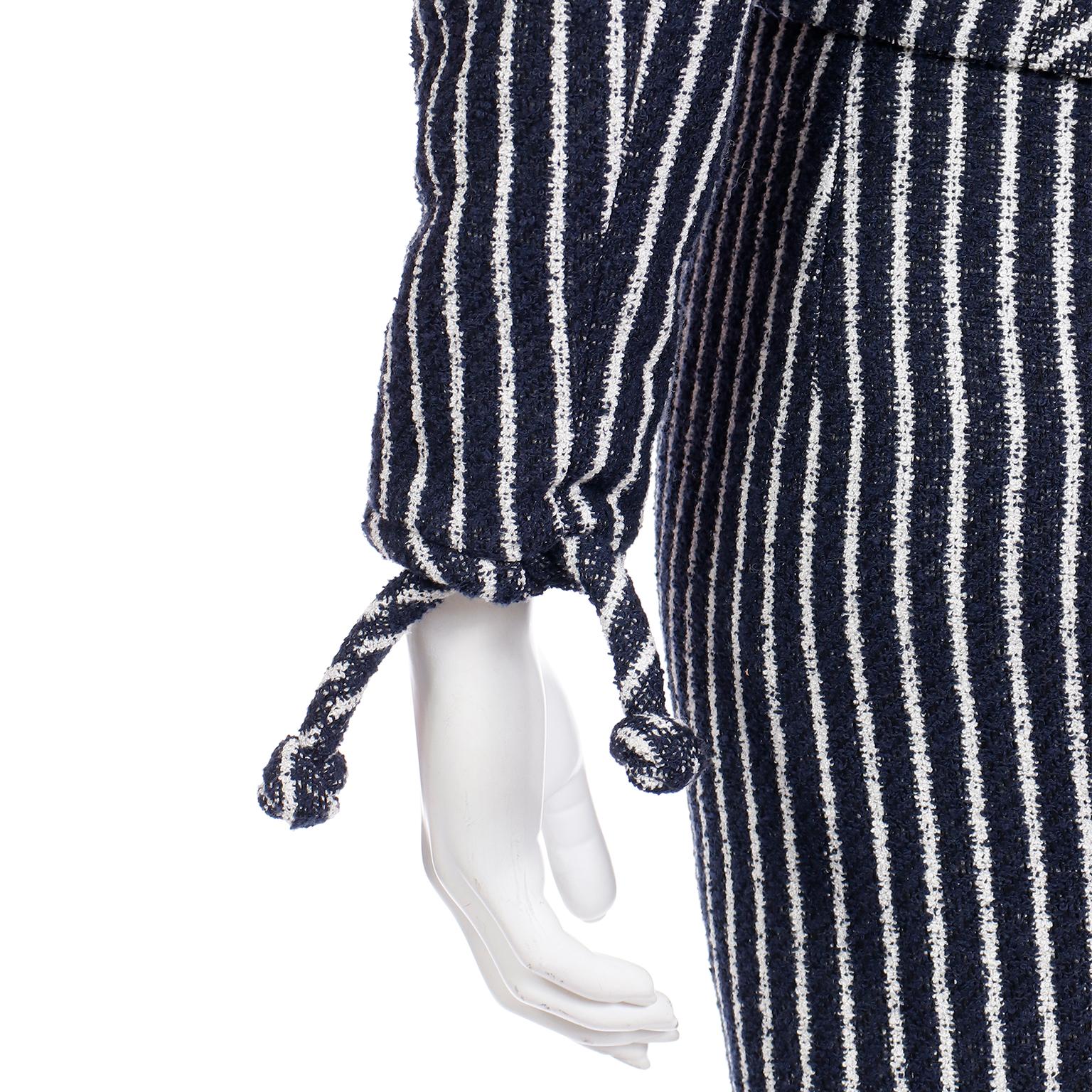 2000s Valentino Garavani Navy Blue & White Striped Jacket & Skirt Suit W/ Tags 5