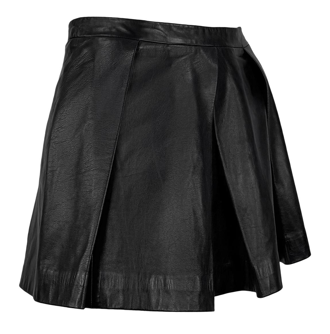 2000s Valentino Garavani Pleated Black Leather Flare Mini Skirt For Sale 1