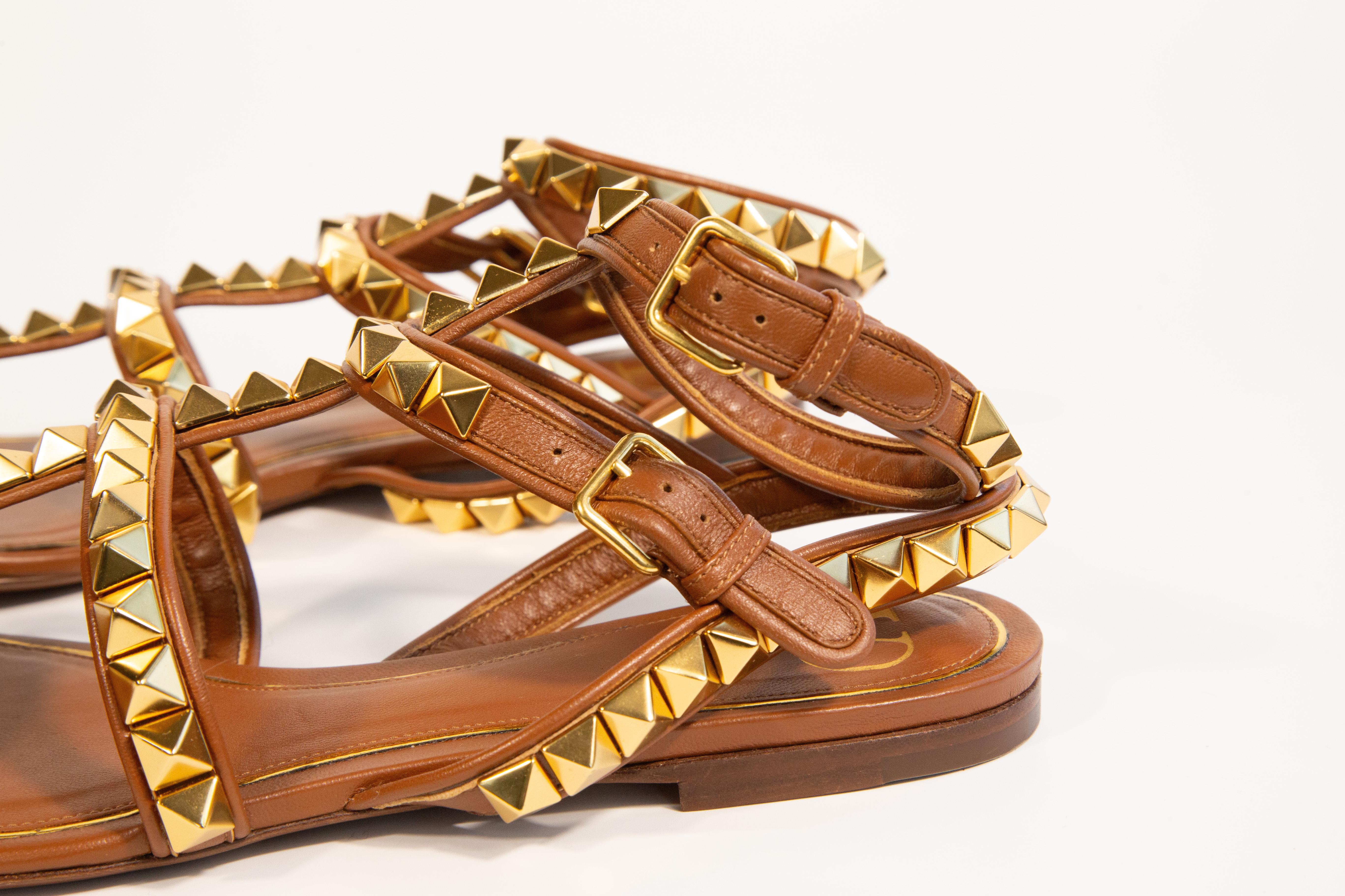 De las mujeres 2000s Valentino Garavani Rockstud Sandalia de piel marrón talla EU 39 en venta