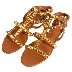 2000s Valentino Garavani Rockstud Brown Leather Sandal Size EU 39