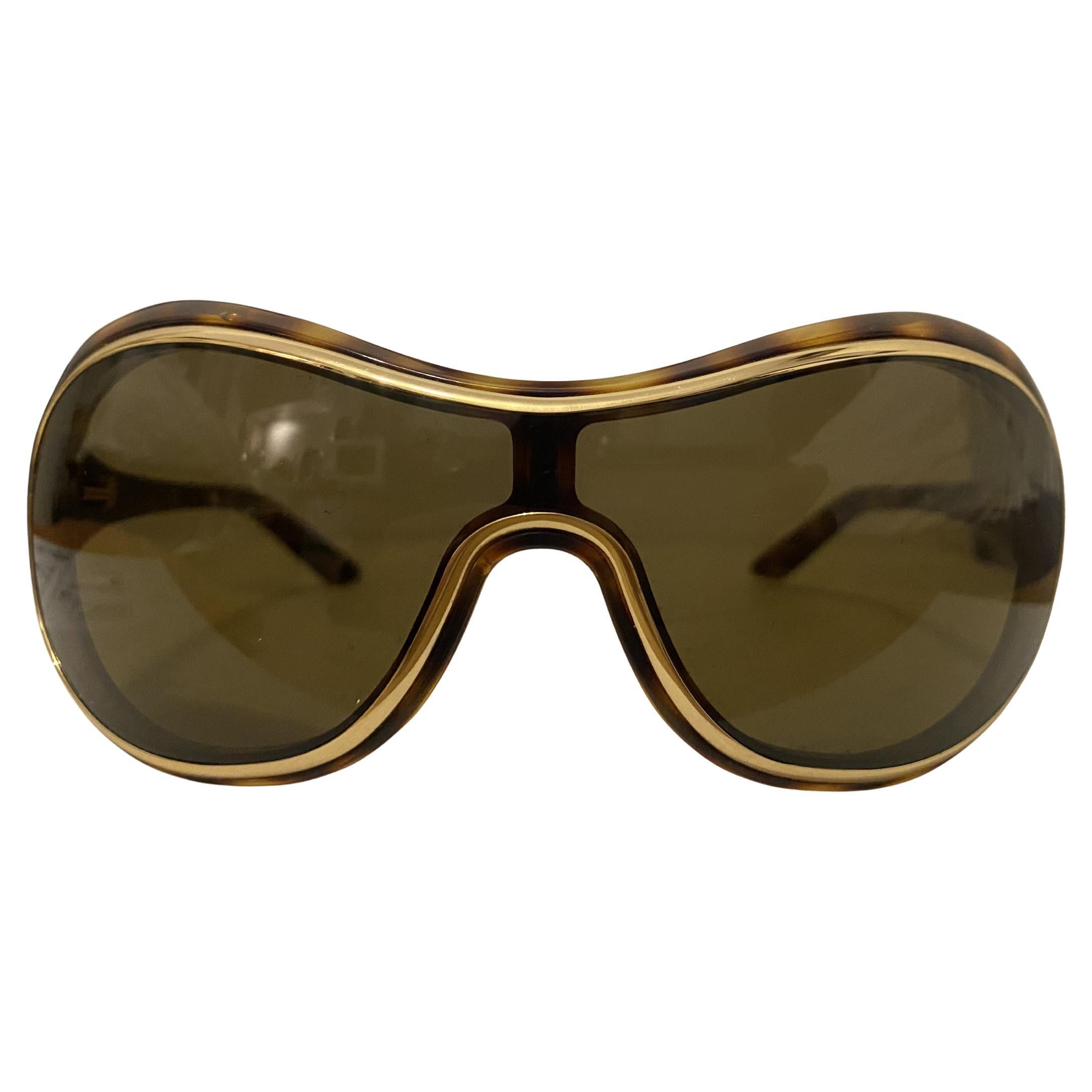 2000s Valentino Garavani Vintage Shield Sunglasses Tortoiseshell & Gold