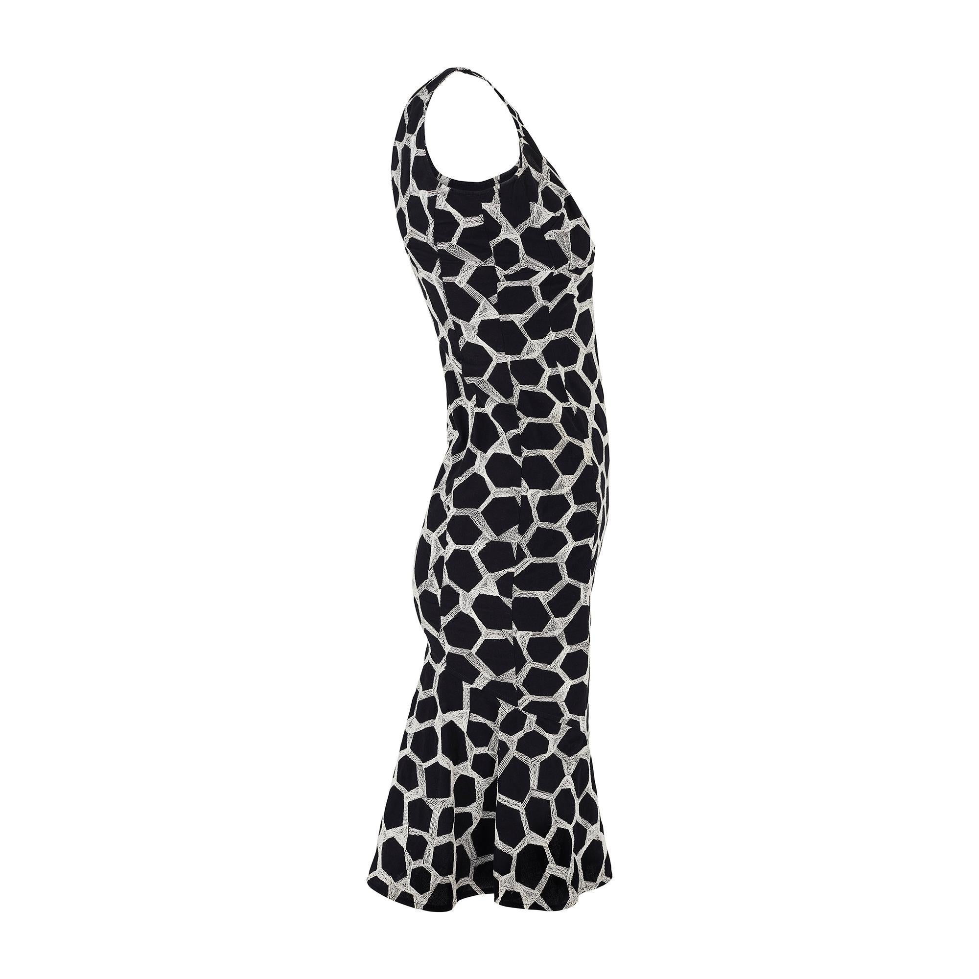 2000s Valentino Vestido Monocromo de Algodón Bordado Negro en venta