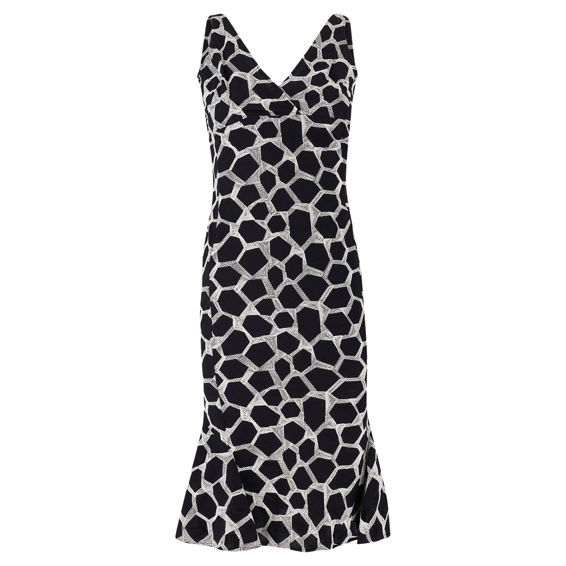 2000s Valentino Vestido Monocromo de Algodón Bordado en venta