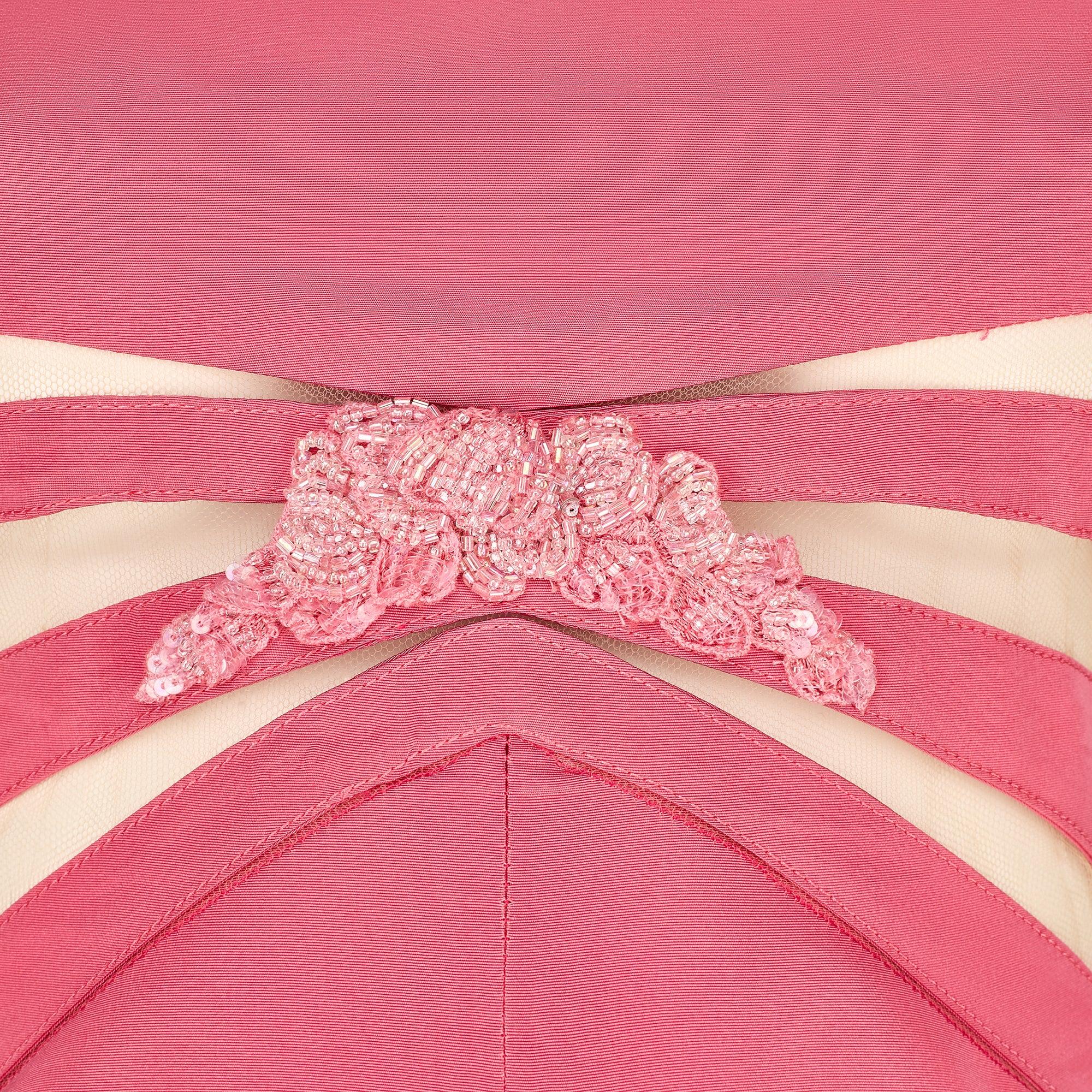 2000s Valentino Vestido rosa de cuentas con paneles transparentes en Excelente estado para la venta en London, GB