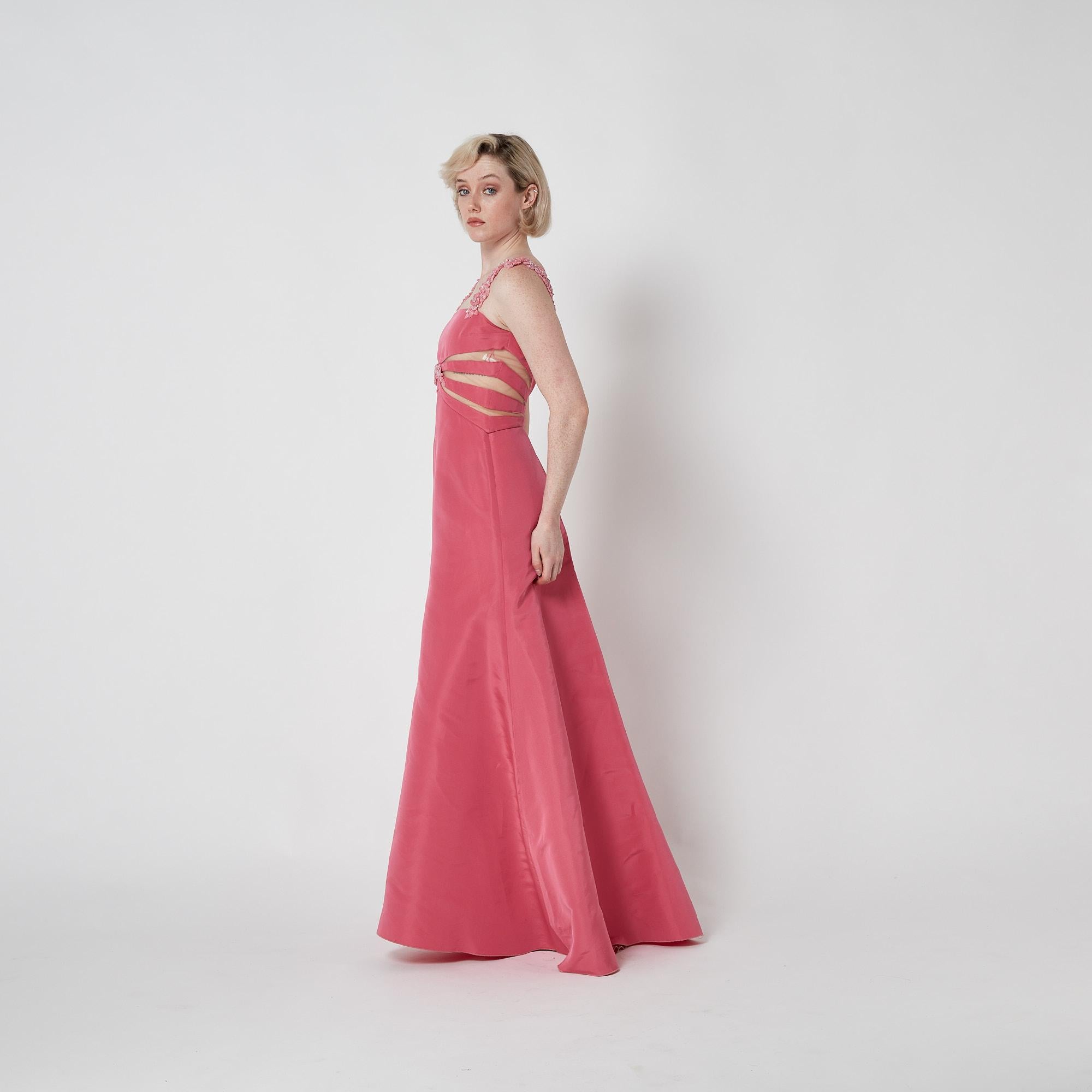 2000s Valentino Vestido rosa de cuentas con paneles transparentes en venta 2