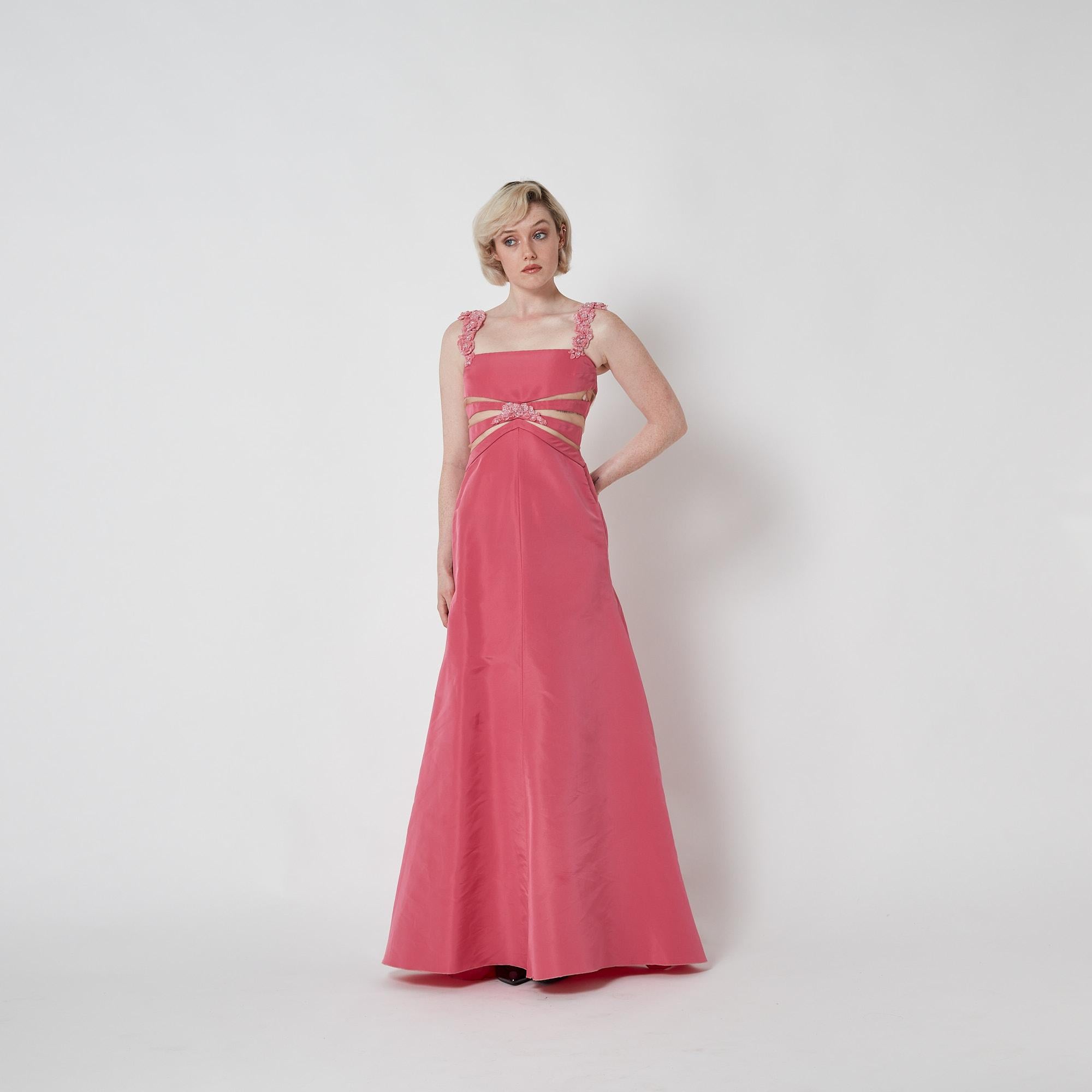 2000s Valentino Vestido rosa de cuentas con paneles transparentes en venta 3