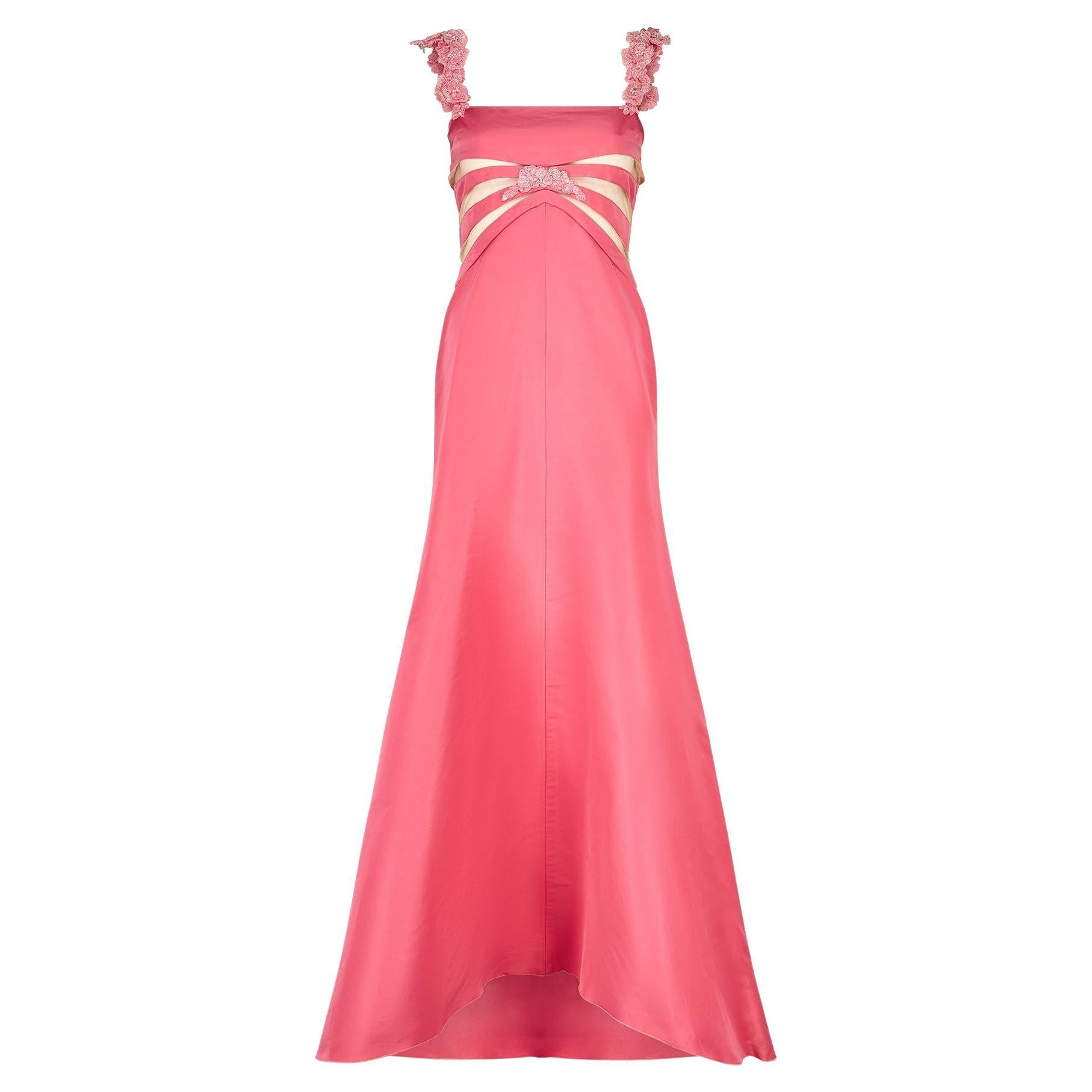 2000s Valentino Vestido rosa de cuentas con paneles transparentes en venta