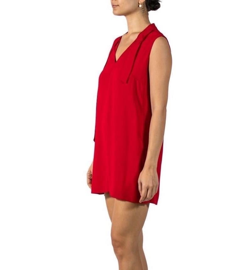 Women's 2000S VALENTINO Red Acetate & Poly Sleeveless Dress With Shoulder Bow Detail For Sale