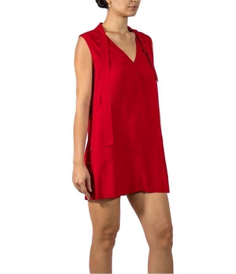 2000S VALENTINO Red Acetate & Poly Sleeveless Dress With Shoulder Bow Detail For Sale 1