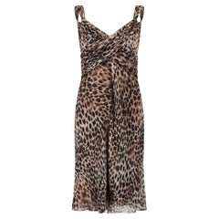 2000s Valentino Silk Leopard Print Midi Dress with Crossover