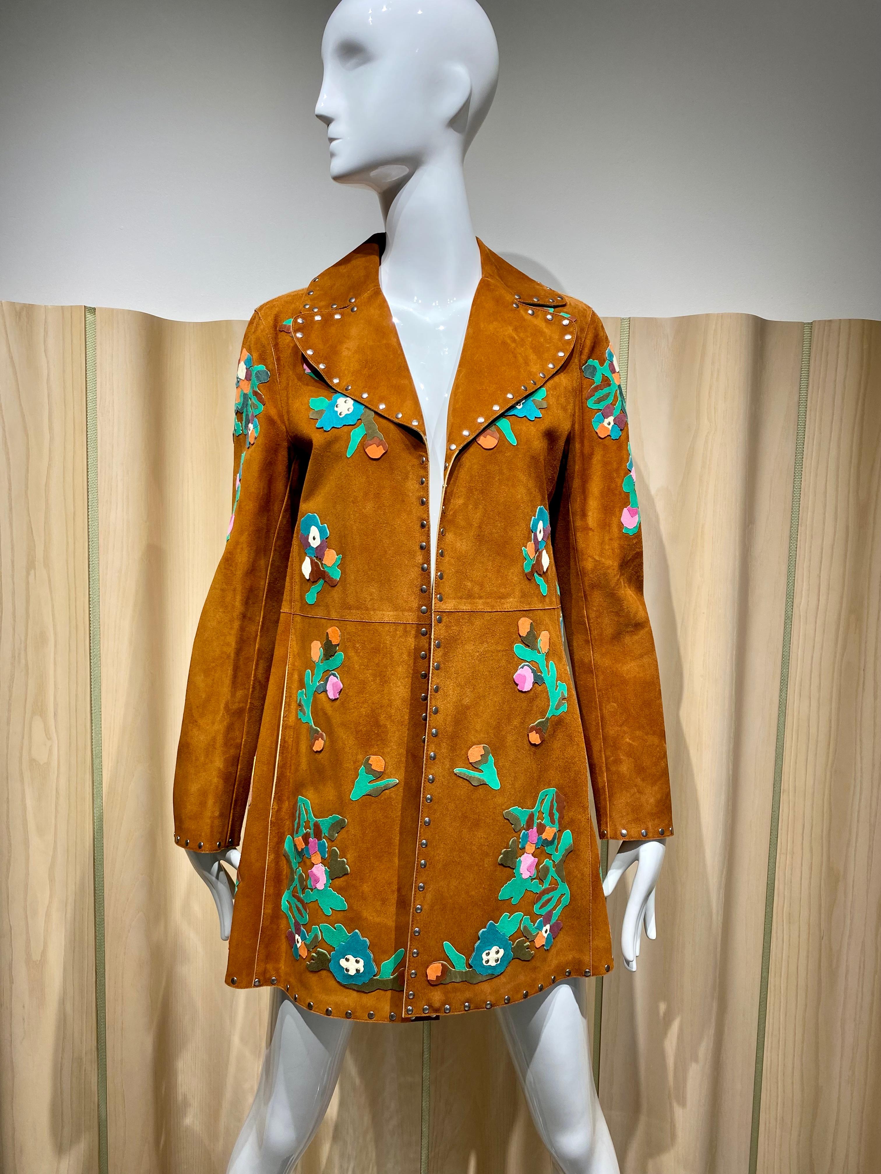 2000s VALENTINO Suede Embroidered Coat For Sale 4