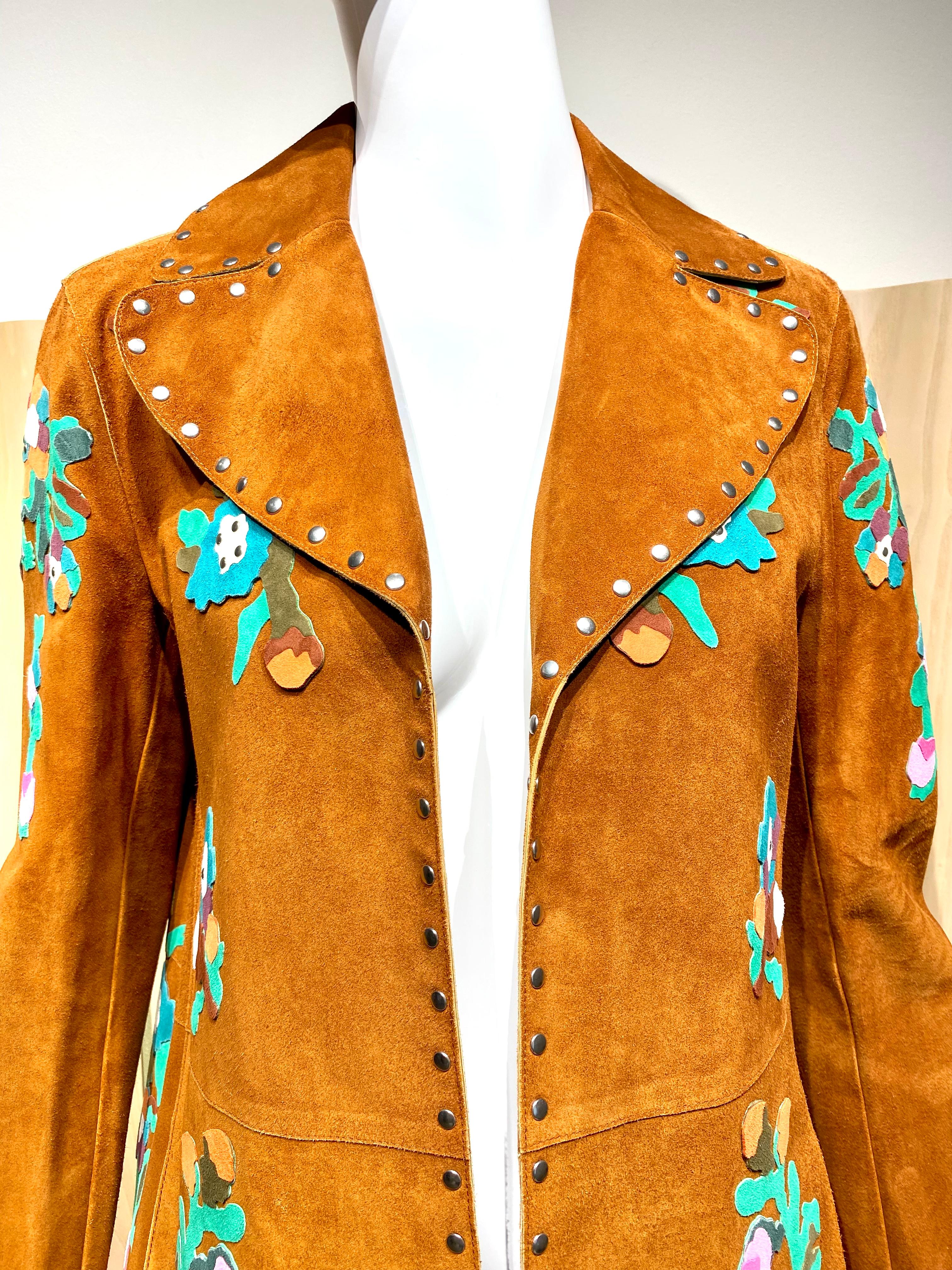 Brown 2000s VALENTINO Suede Embroidered Coat For Sale
