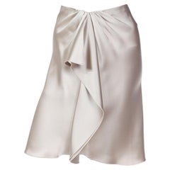 2000s Valentino Taupe Silk Skirt w/ Gathered Waist