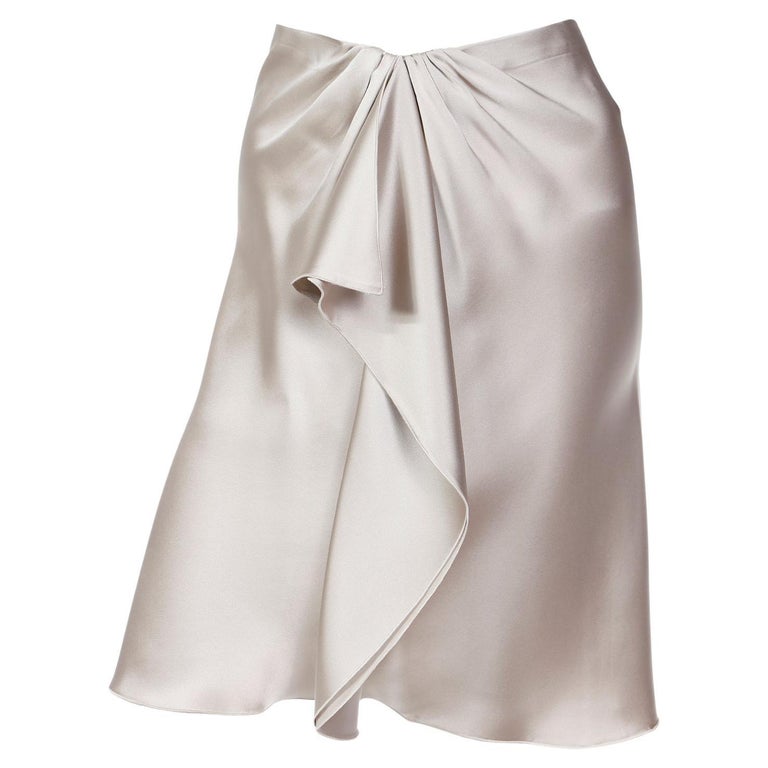2000s Valentino Taupe Silk Skirt w/ Gathered Waist For Sale at 1stDibs
