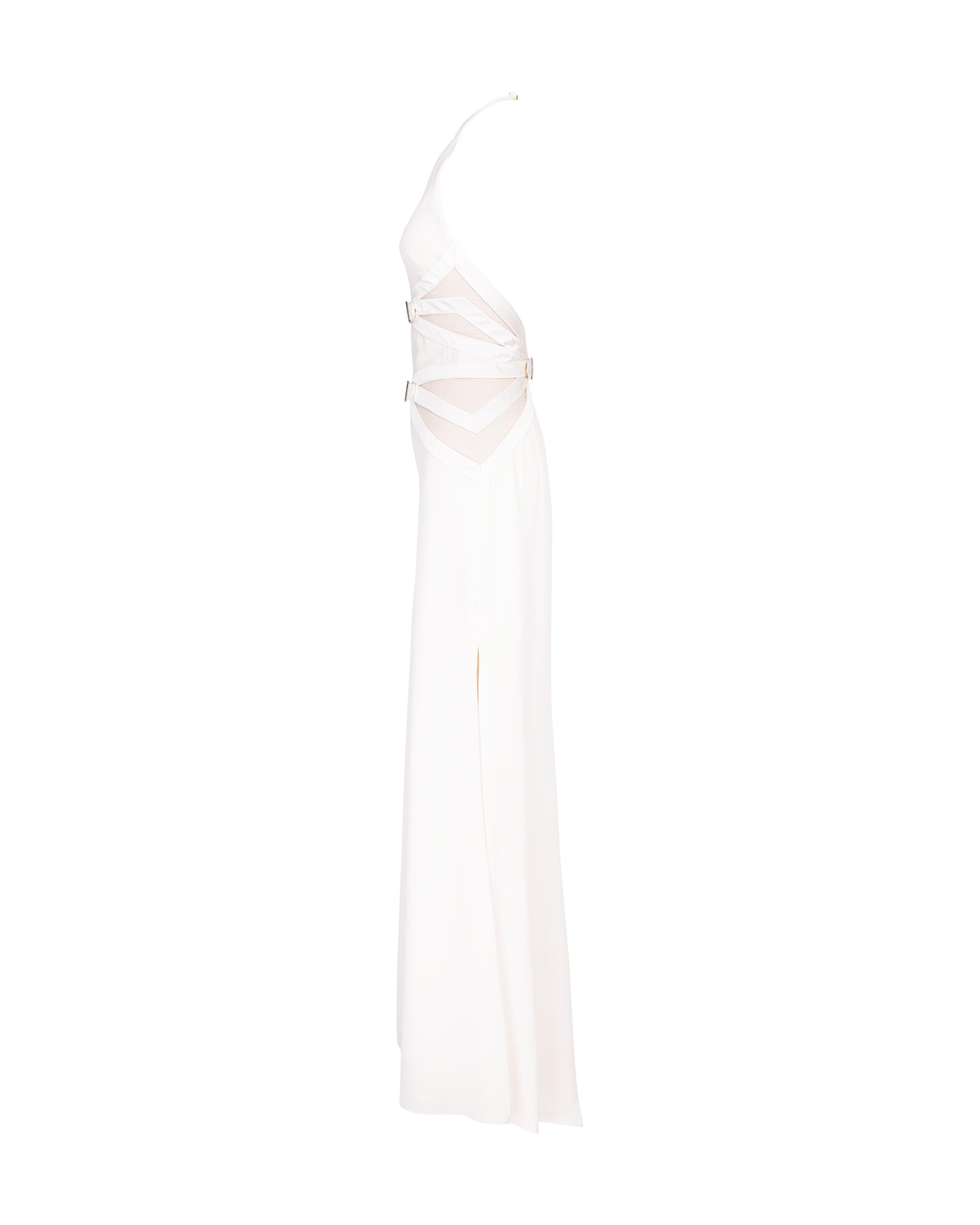 Women's 2000's Valentino White Gown with Rhinestone Bondage Details