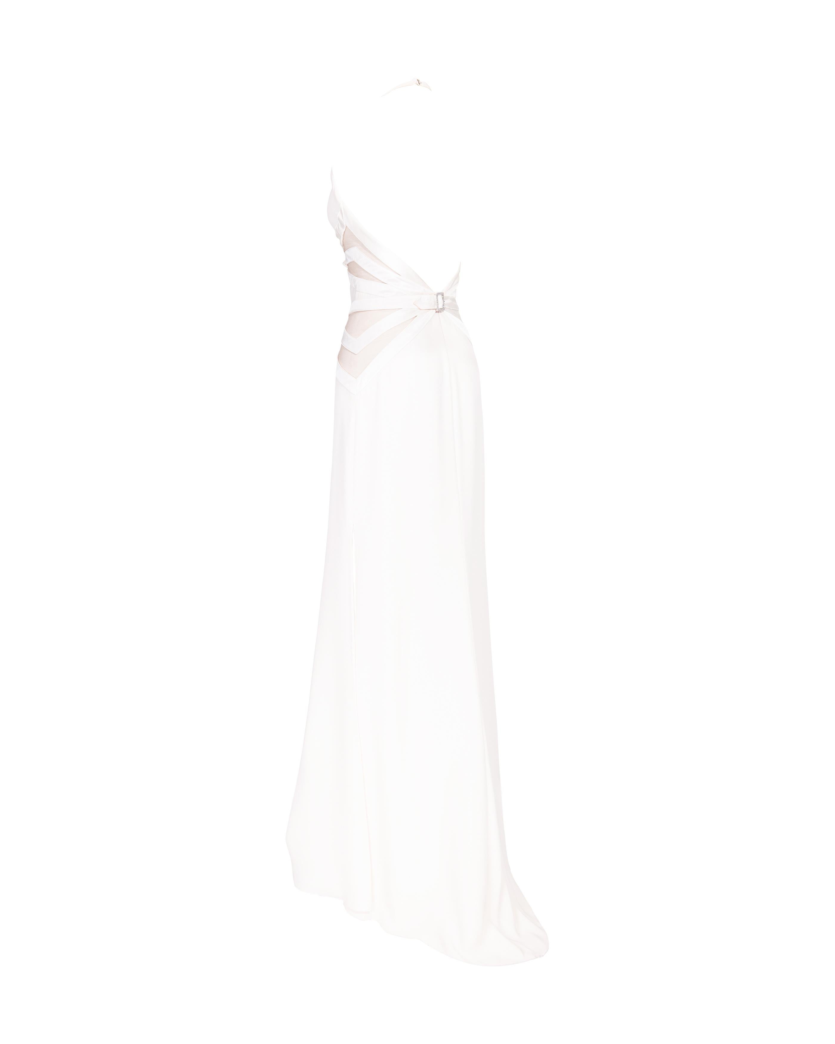 2000's Valentino White Gown with Rhinestone Bondage Details 3