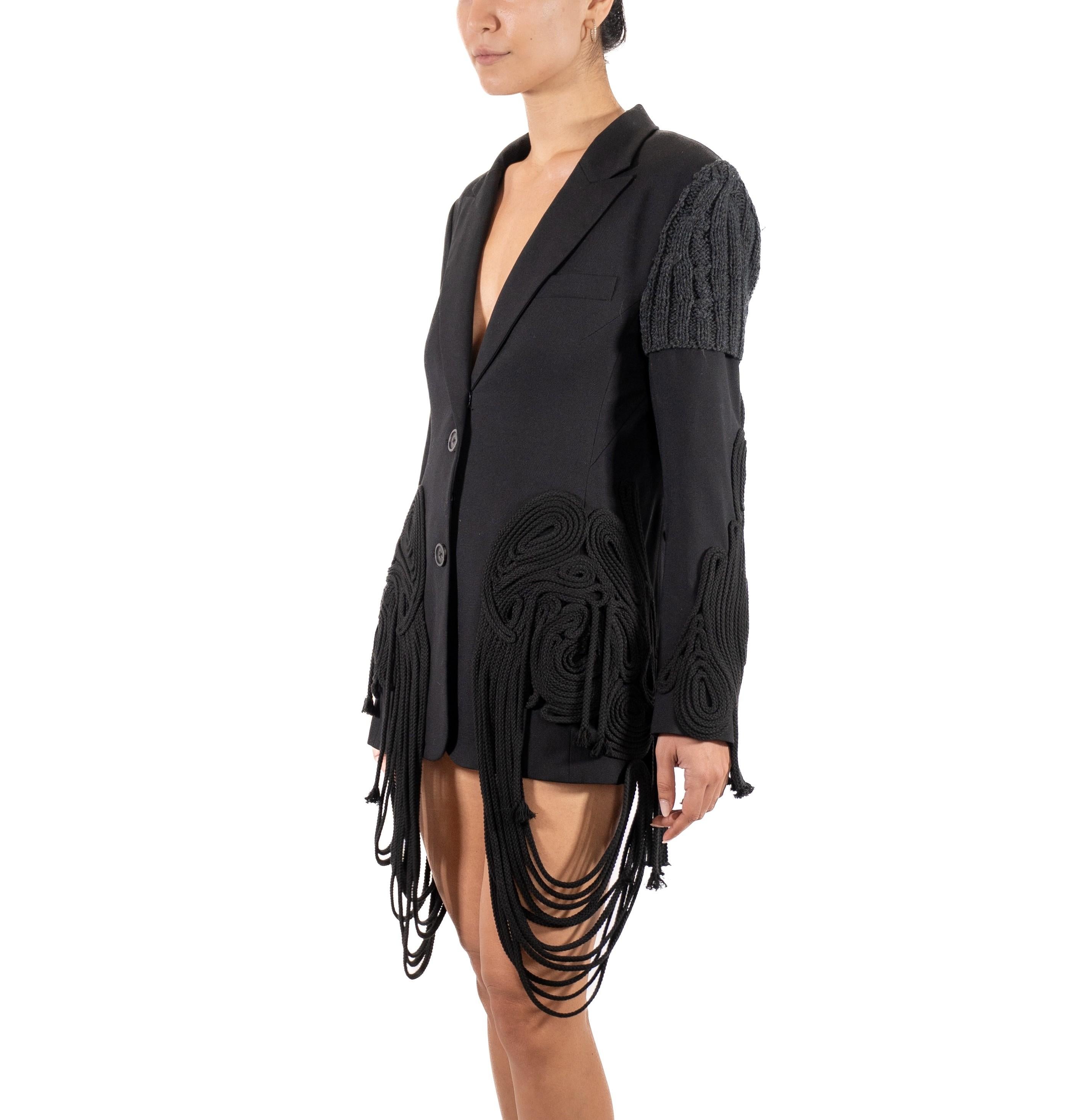 2000S Vera Wang Black Wool Jacket With Rope Fringe In Good Condition In New York, NY
