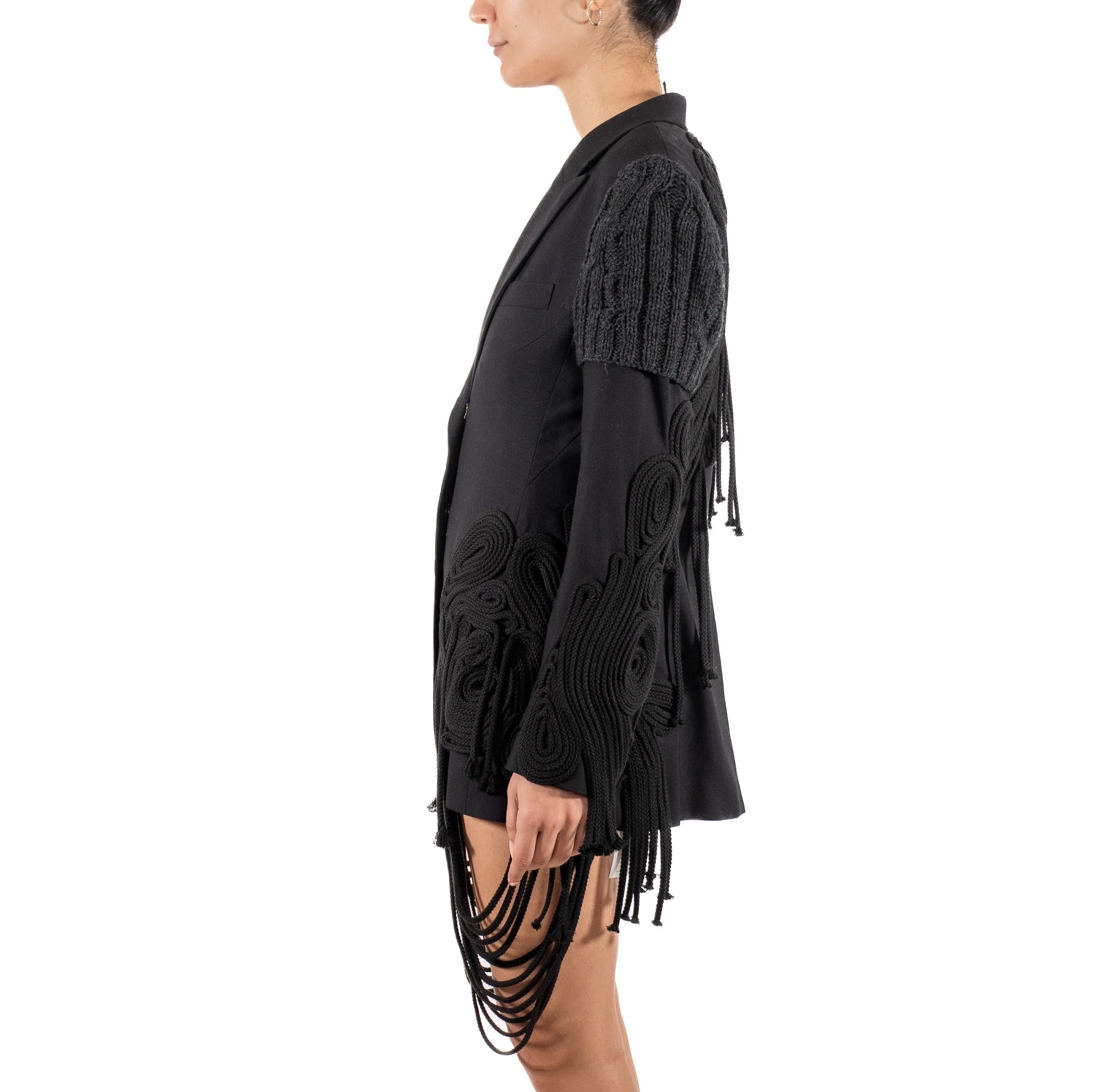 Women's 2000S Vera Wang Black Wool Jacket With Rope Fringe
