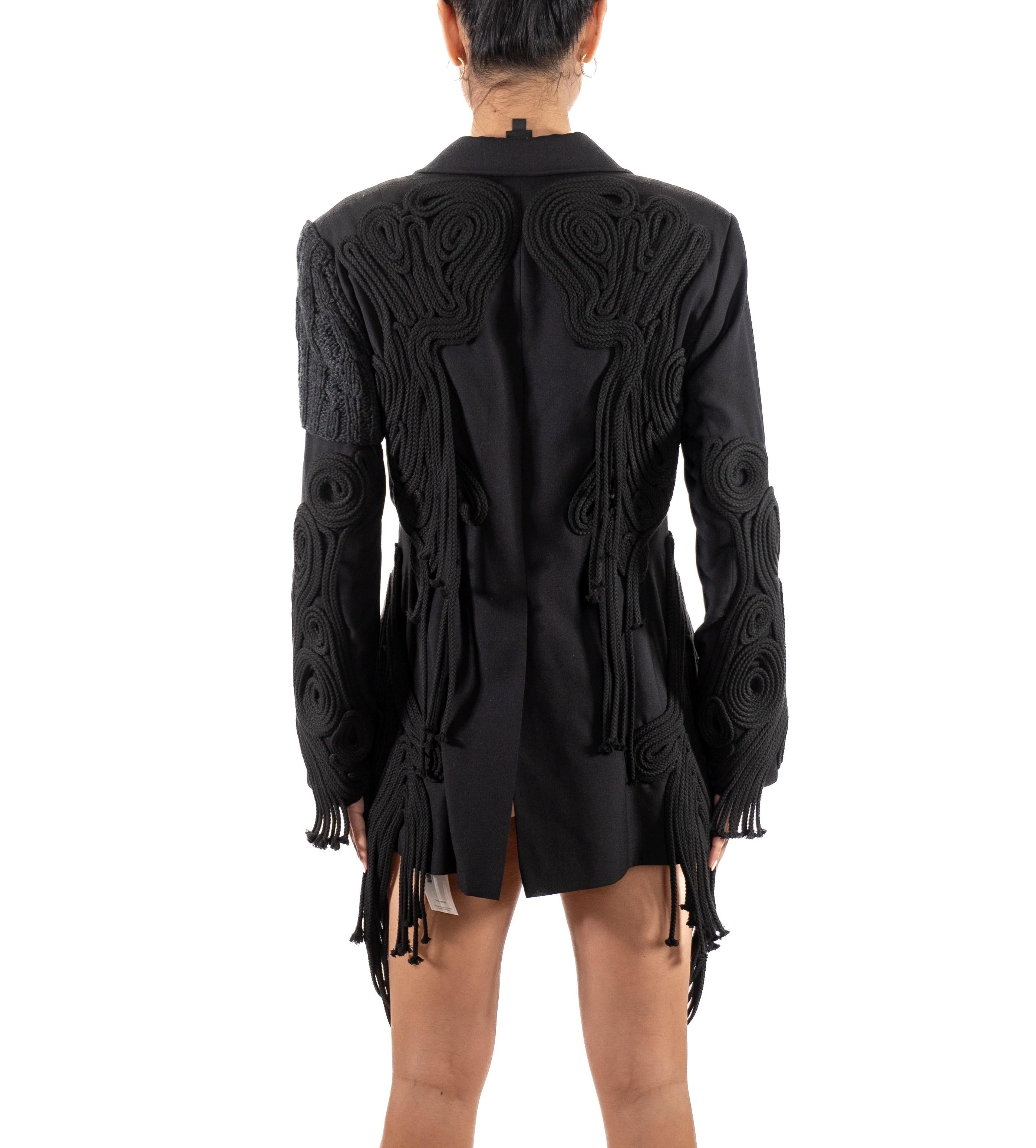2000S Vera Wang Black Wool Jacket With Rope Fringe 1
