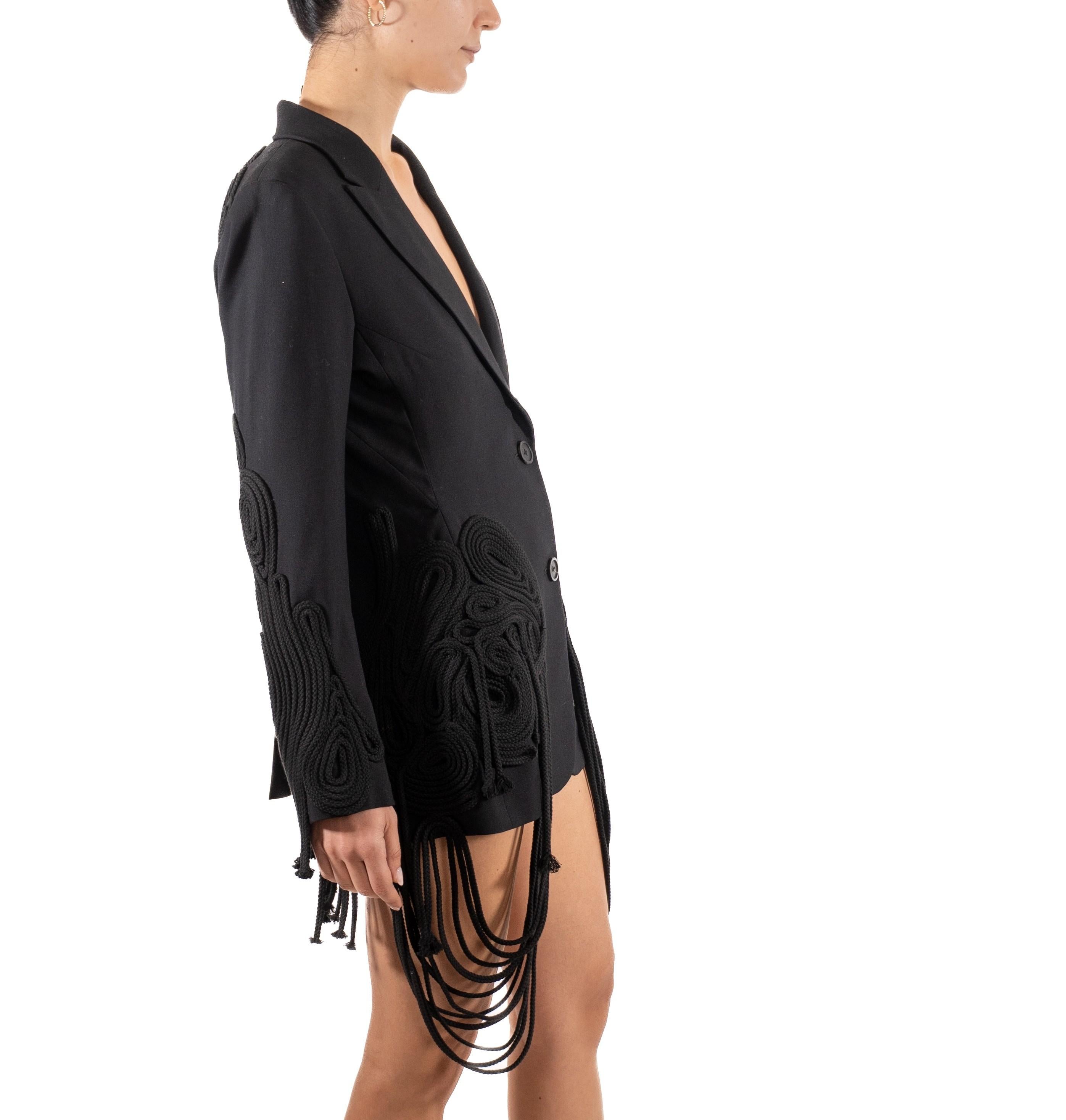 2000S Vera Wang Black Wool Jacket With Rope Fringe 2