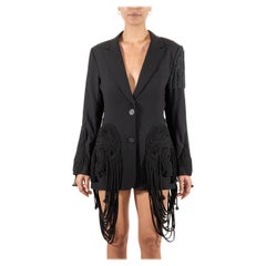 2000S Vera Wang Black Wool Jacket With Rope Fringe 2000S Vera Wang Black Wool Jacket With Rope Fringe