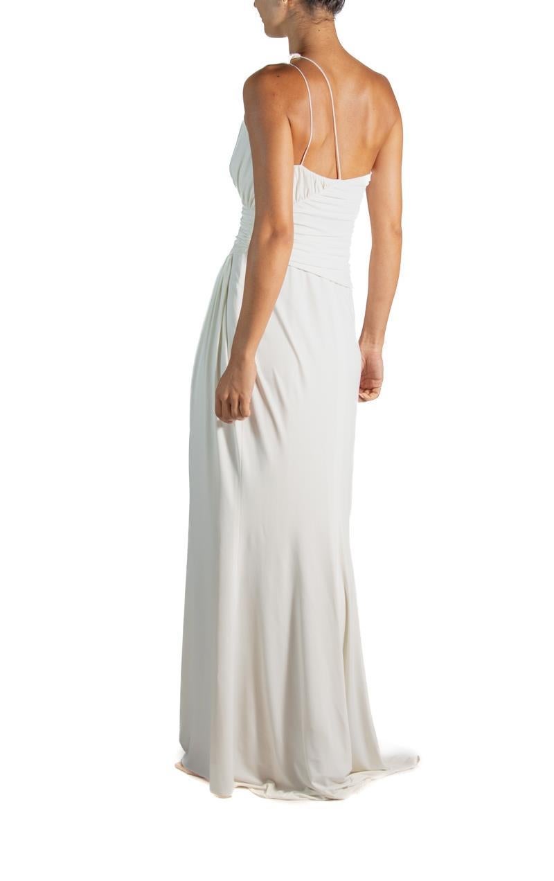 Women's 2000S Vera Wang Cream Poly Blend Jersey One Shoulder Goddess Gown For Sale