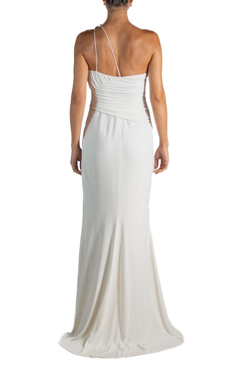 2000S Vera Wang Cream Poly Blend Jersey One Shoulder Goddess Gown For Sale 1