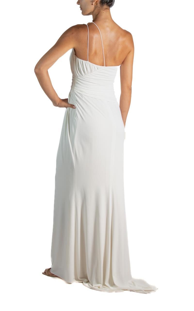 2000S Vera Wang Cream Poly Blend Jersey One Shoulder Goddess Gown For Sale 2
