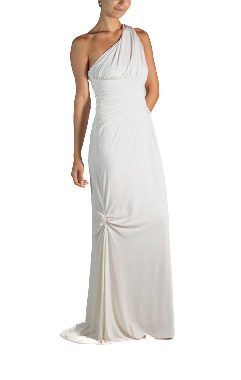 2000S Vera Wang Cream Poly Blend Jersey One Shoulder Goddess Gown For Sale 3