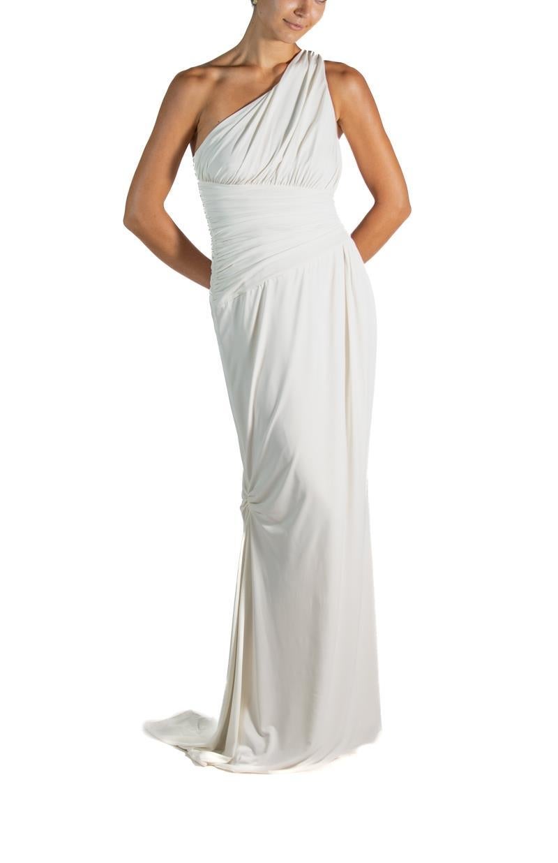 2000S Vera Wang Cream Poly Blend Jersey One Shoulder Goddess Gown For Sale 4
