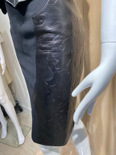 2000s Versace Black Leather Vest Top and Skirt Set