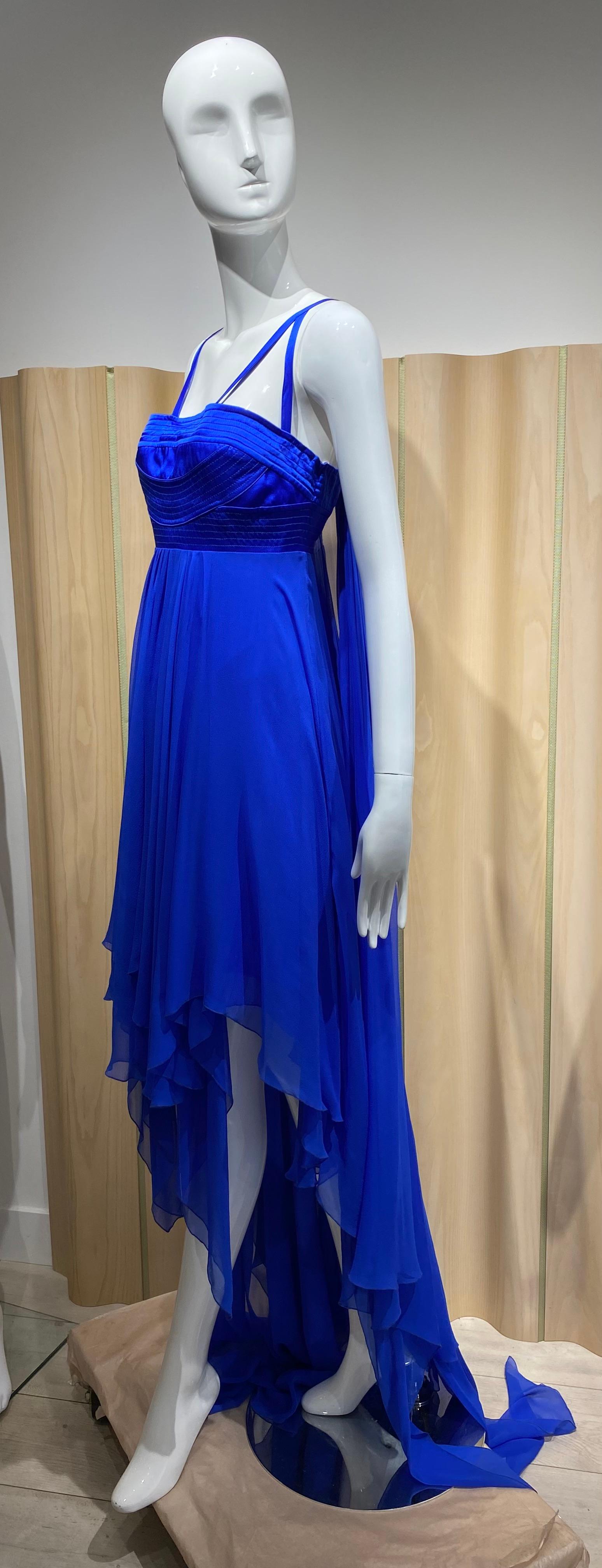 Bleu 2000s Versace Robe en soie bleue en vente