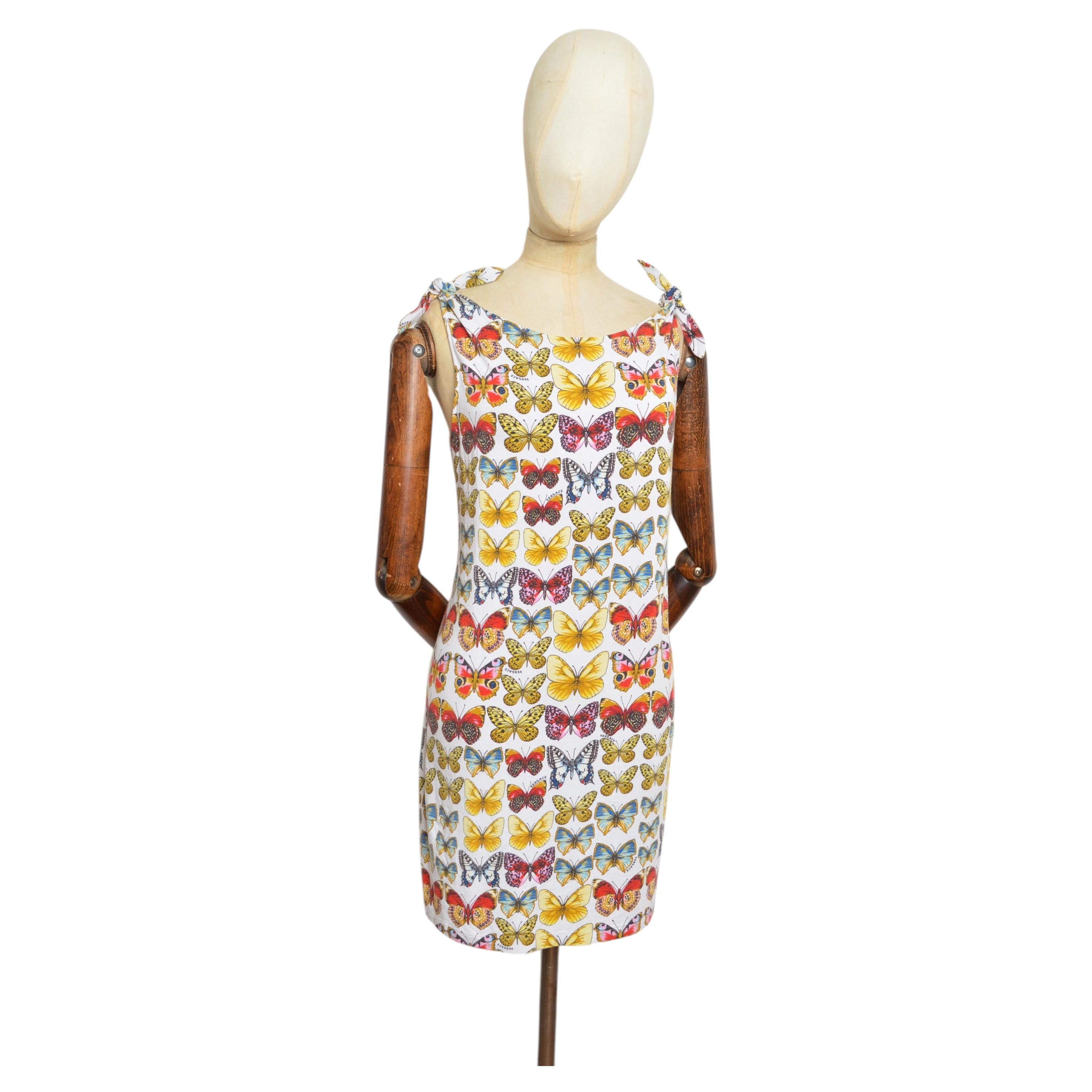 Mini-robe en coton dos nu à imprimé papillon Versace des années 2000 - Tenue de plage