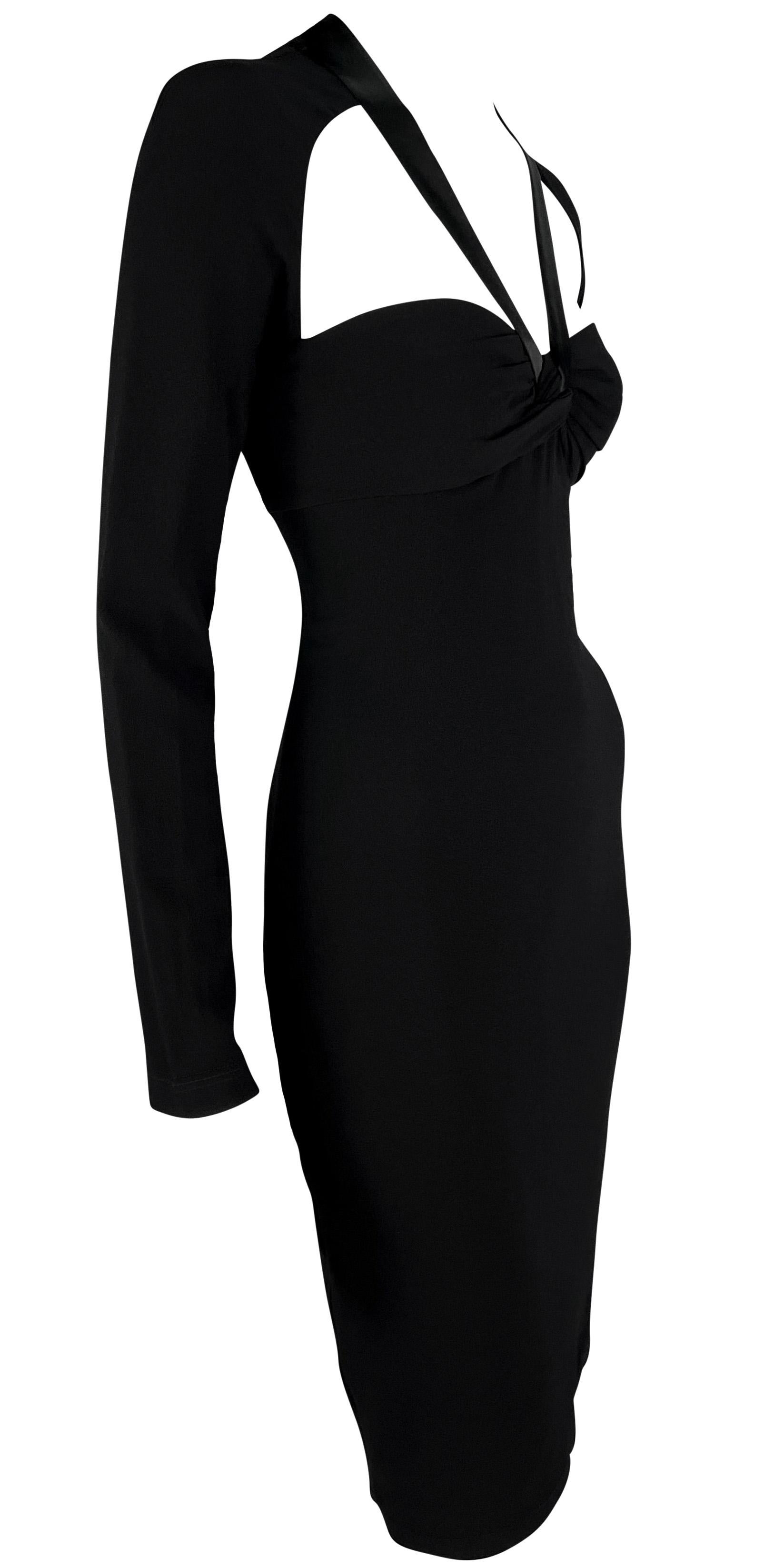 2000s Versace by Donatella Black Ribbon Halterneck Medusa Cutout Dress For Sale 2