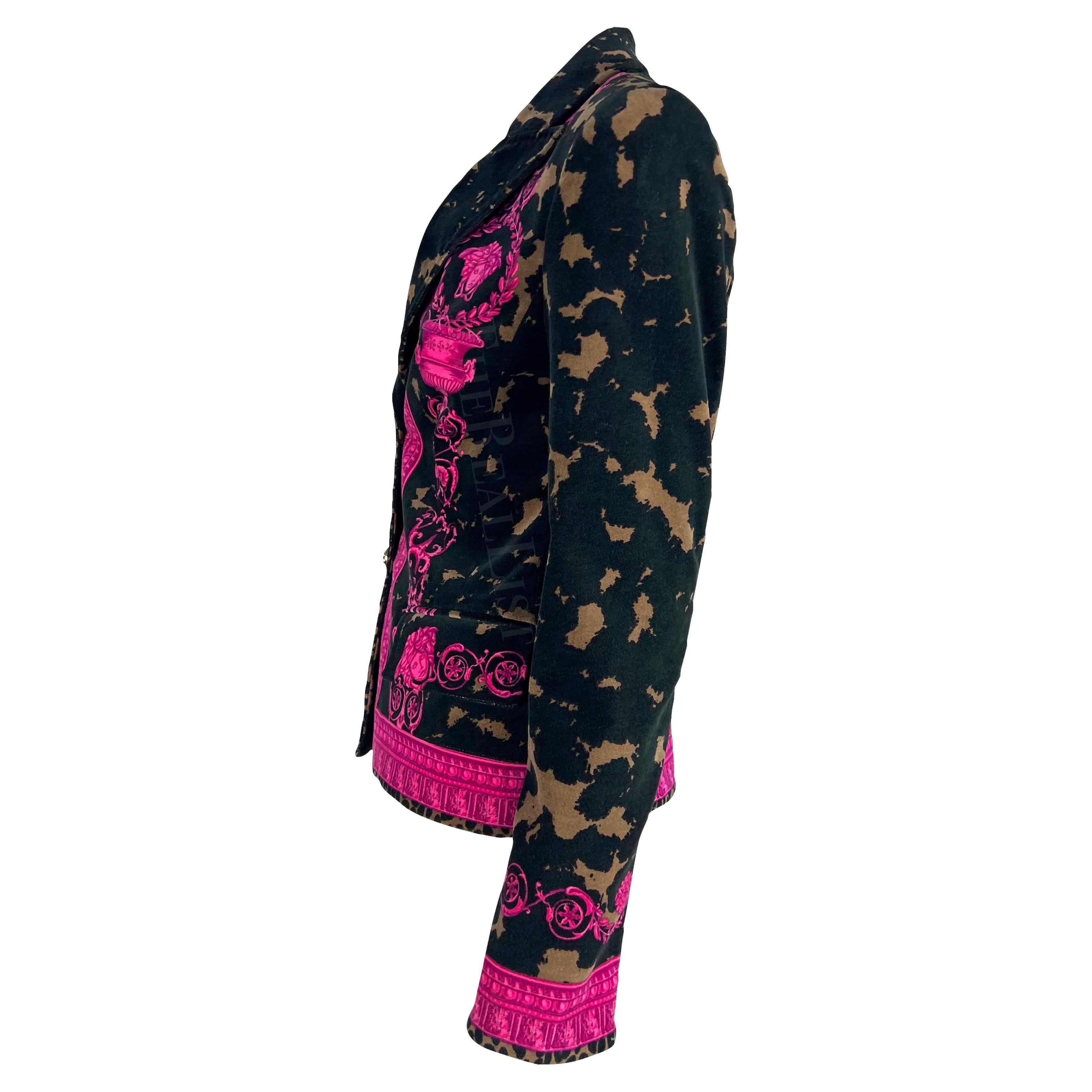 Women's 2000s Versace by Donatella Brown Pink Velvet Baroque Medusa Blazer Jacket For Sale