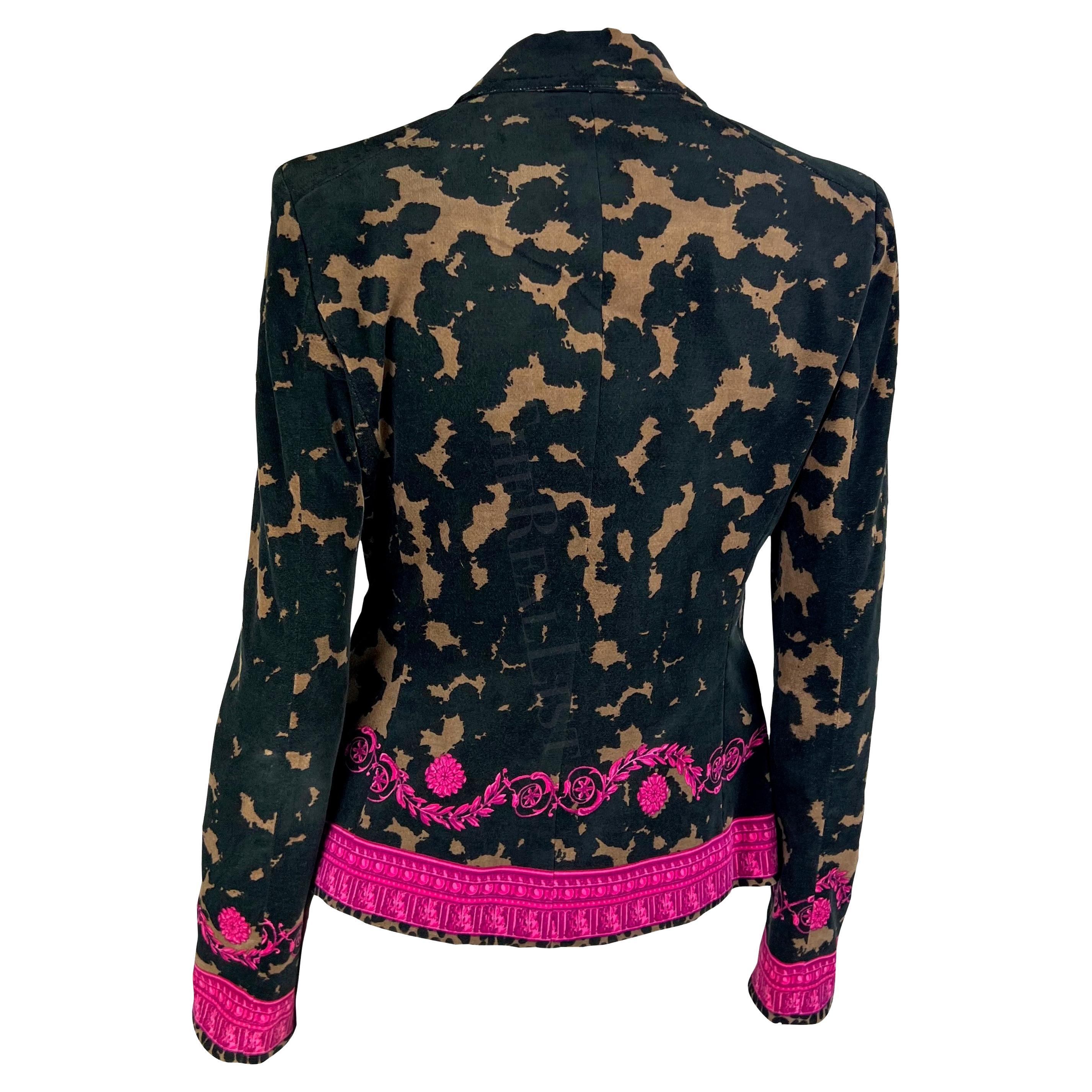 2000s Versace by Donatella Brown Pink Velvet Baroque Medusa Blazer Jacket For Sale 1