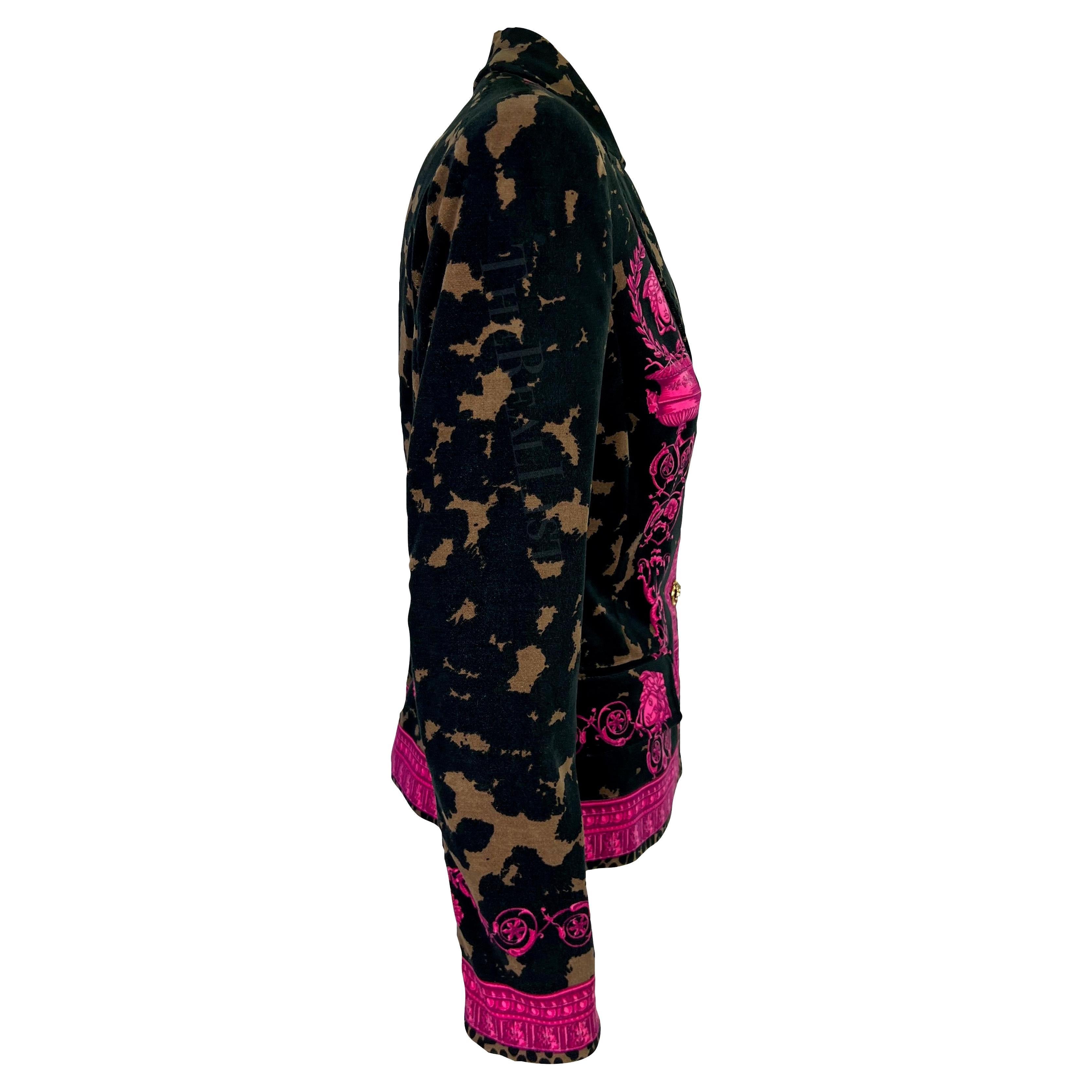 2000s Versace by Donatella Brown Pink Velvet Baroque Medusa Blazer Jacket For Sale 2